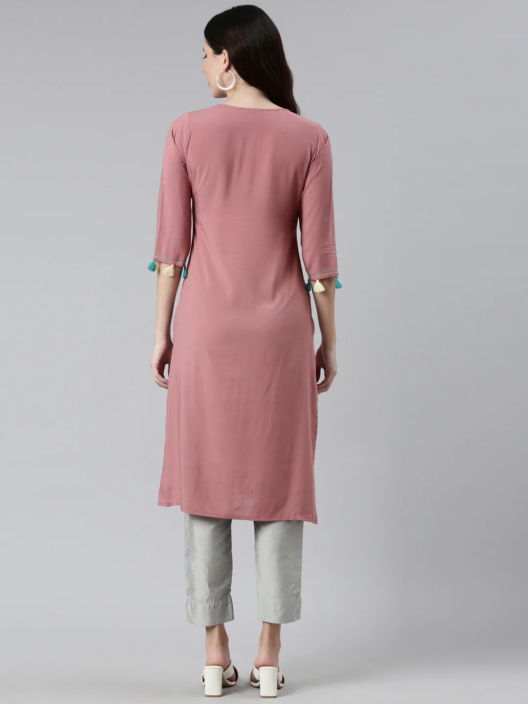 Neerus Pink Color Rayon Fabric Straight Kurta - Image 3
