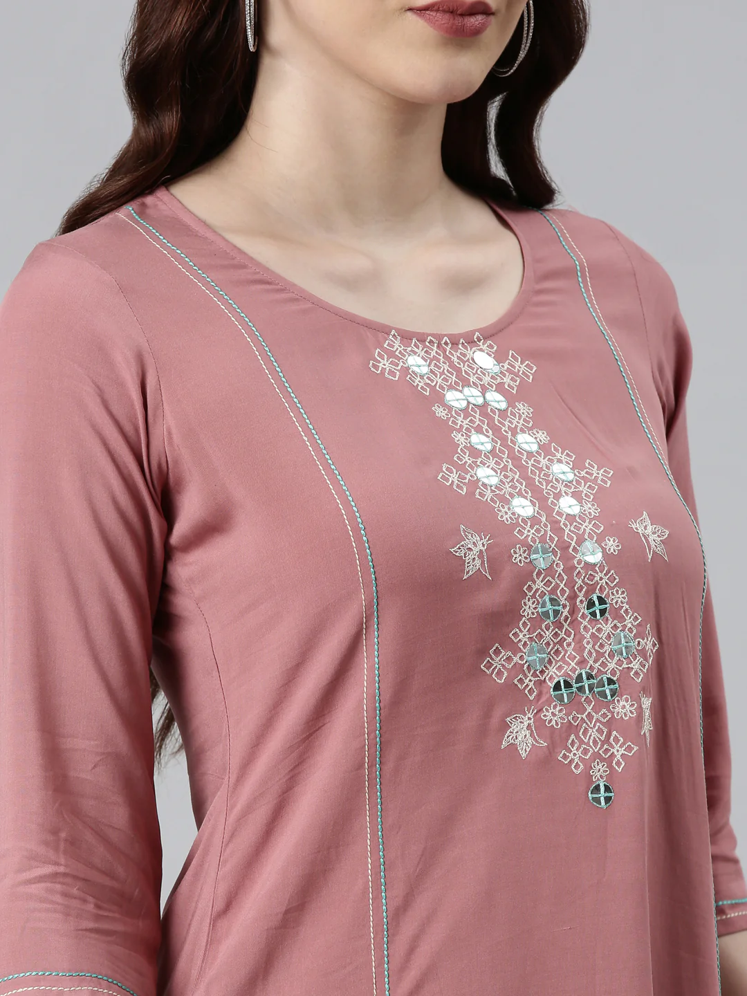 Neerus Pink Color Rayon Fabric Straight Kurta - Image 4