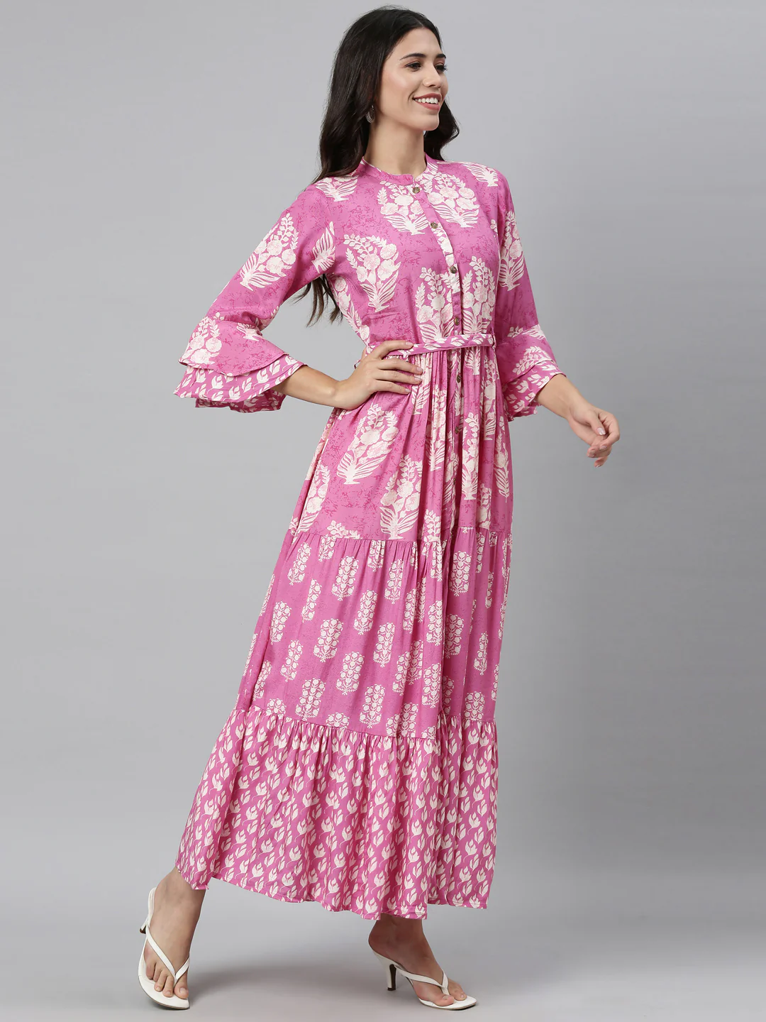 Neerus Pink Color Santoon Fabric Kurta - Image 2