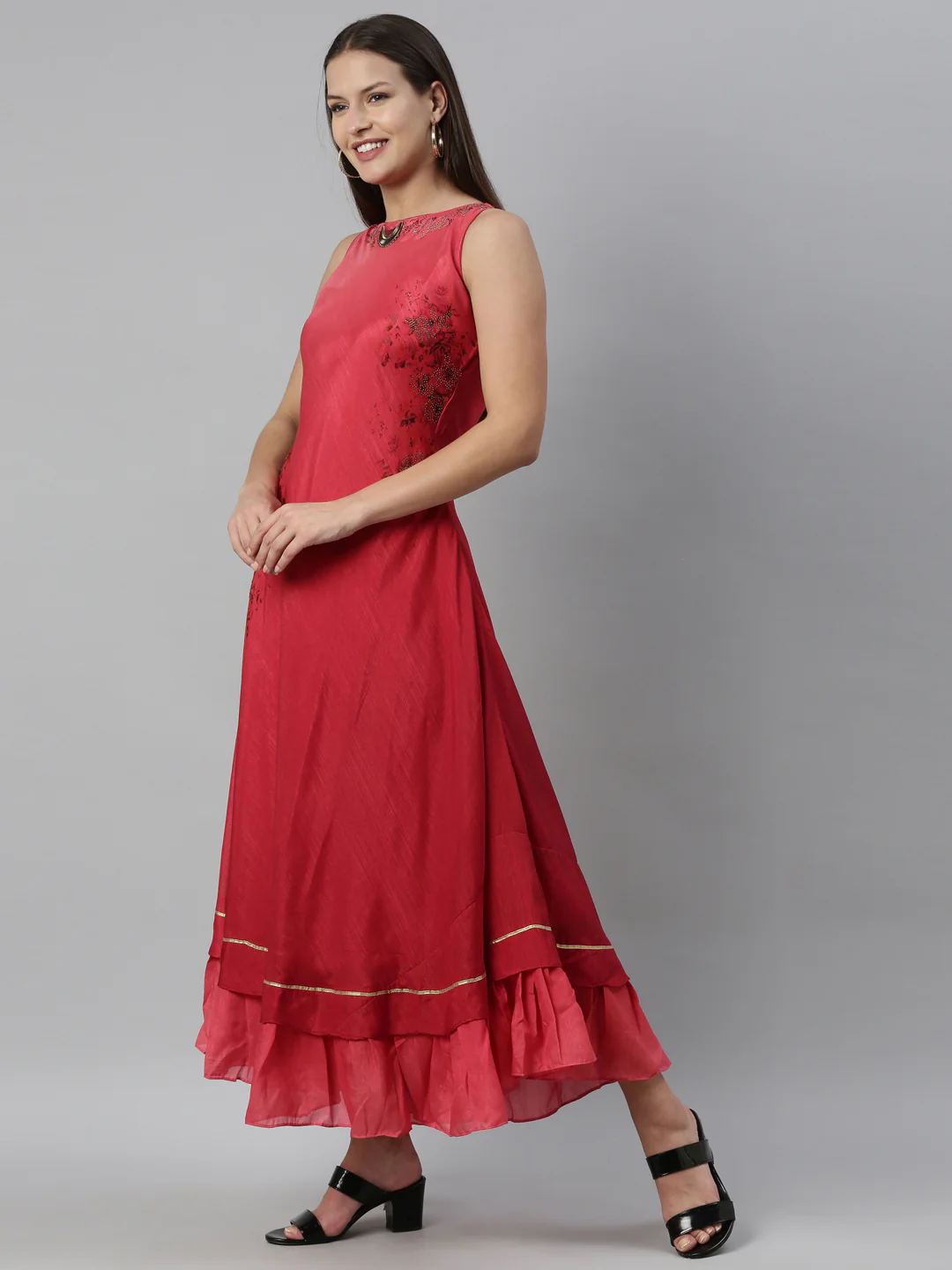 Neerus Pink Color Silk Fabric Kurta - Image 3