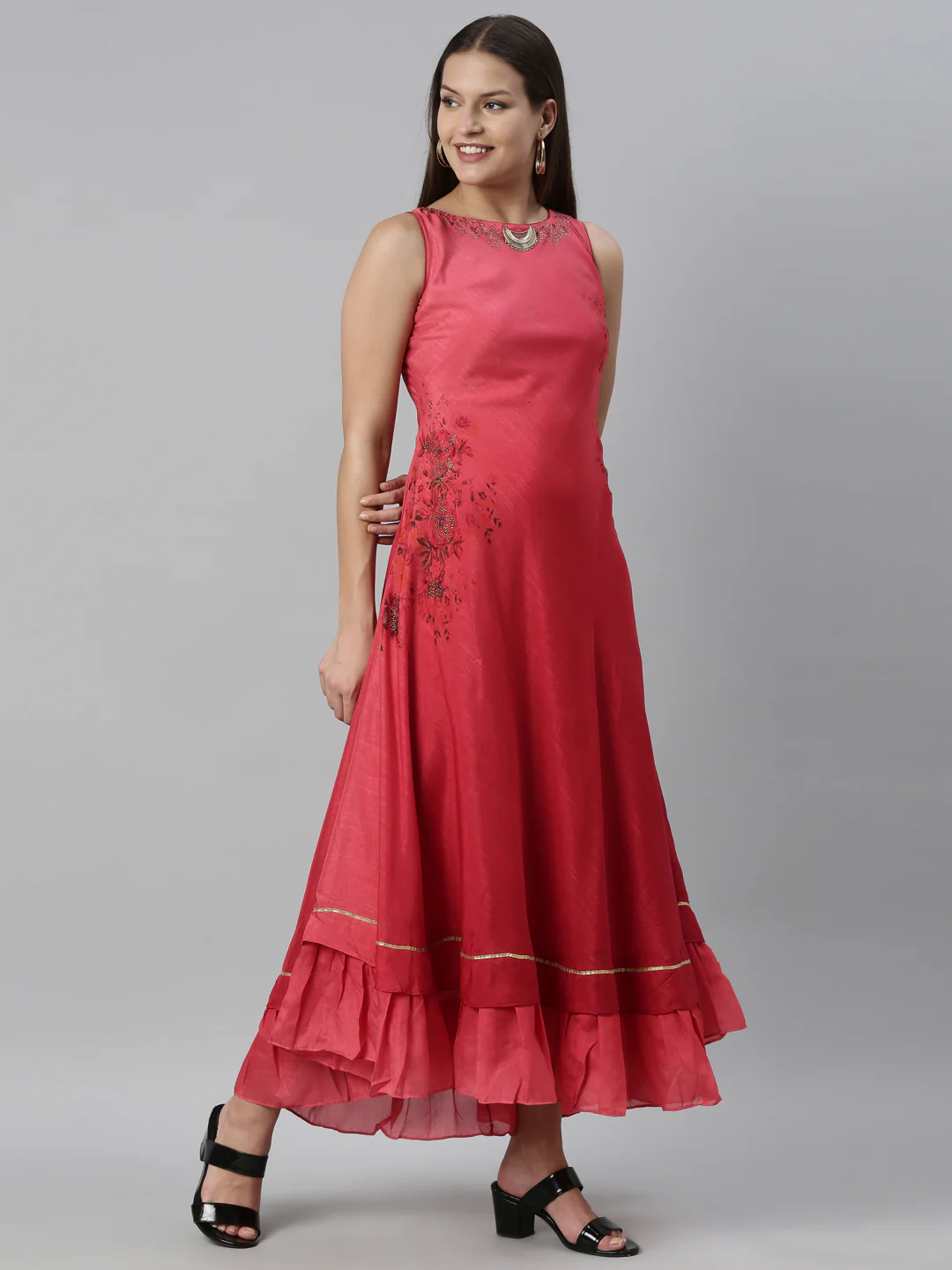 Neerus Pink Color Silk Fabric Kurta - Image 4