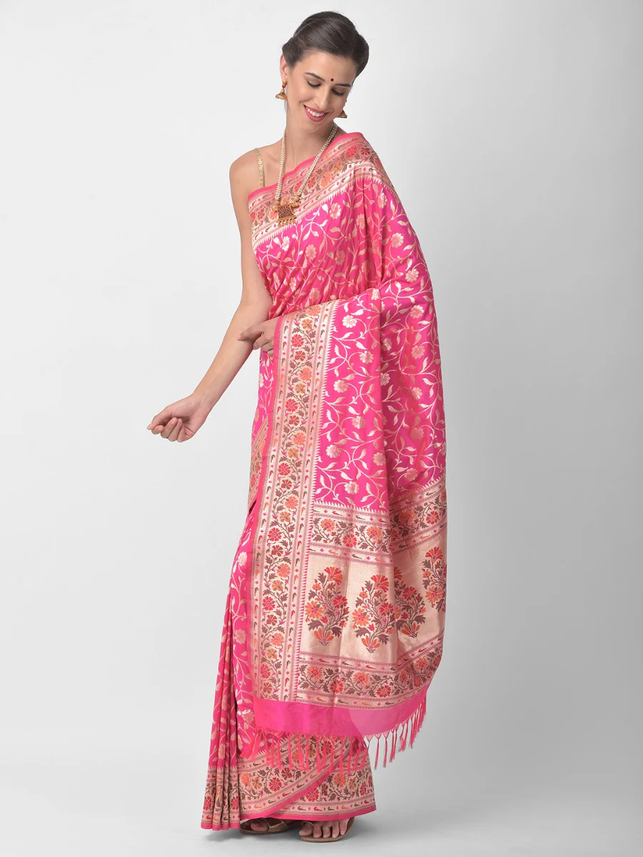 Neerus Pink Color Silk Fabric Saree - Image 2