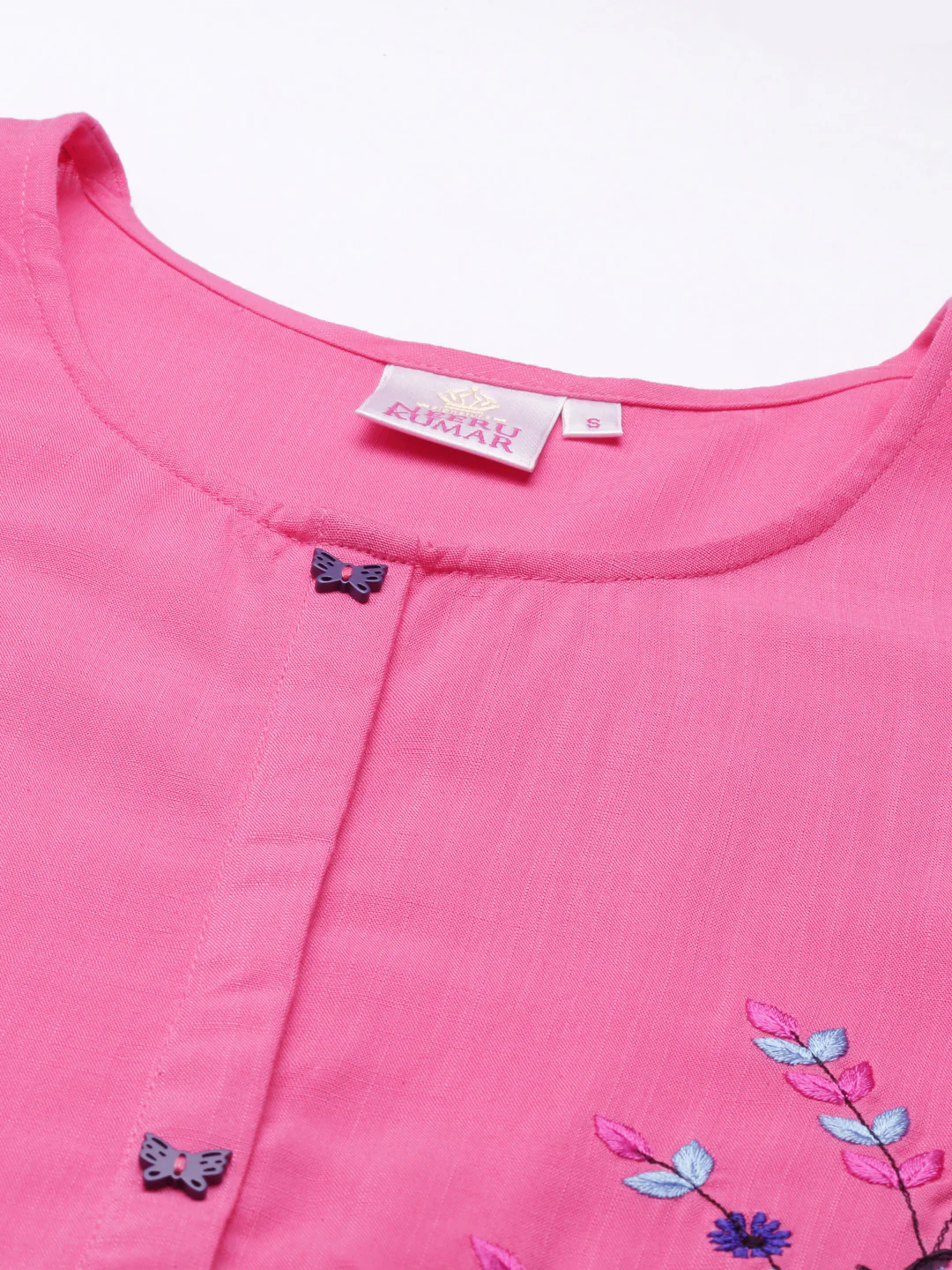 Neerus Pink Color Slub Rayon Fabric Kurta - Image 6