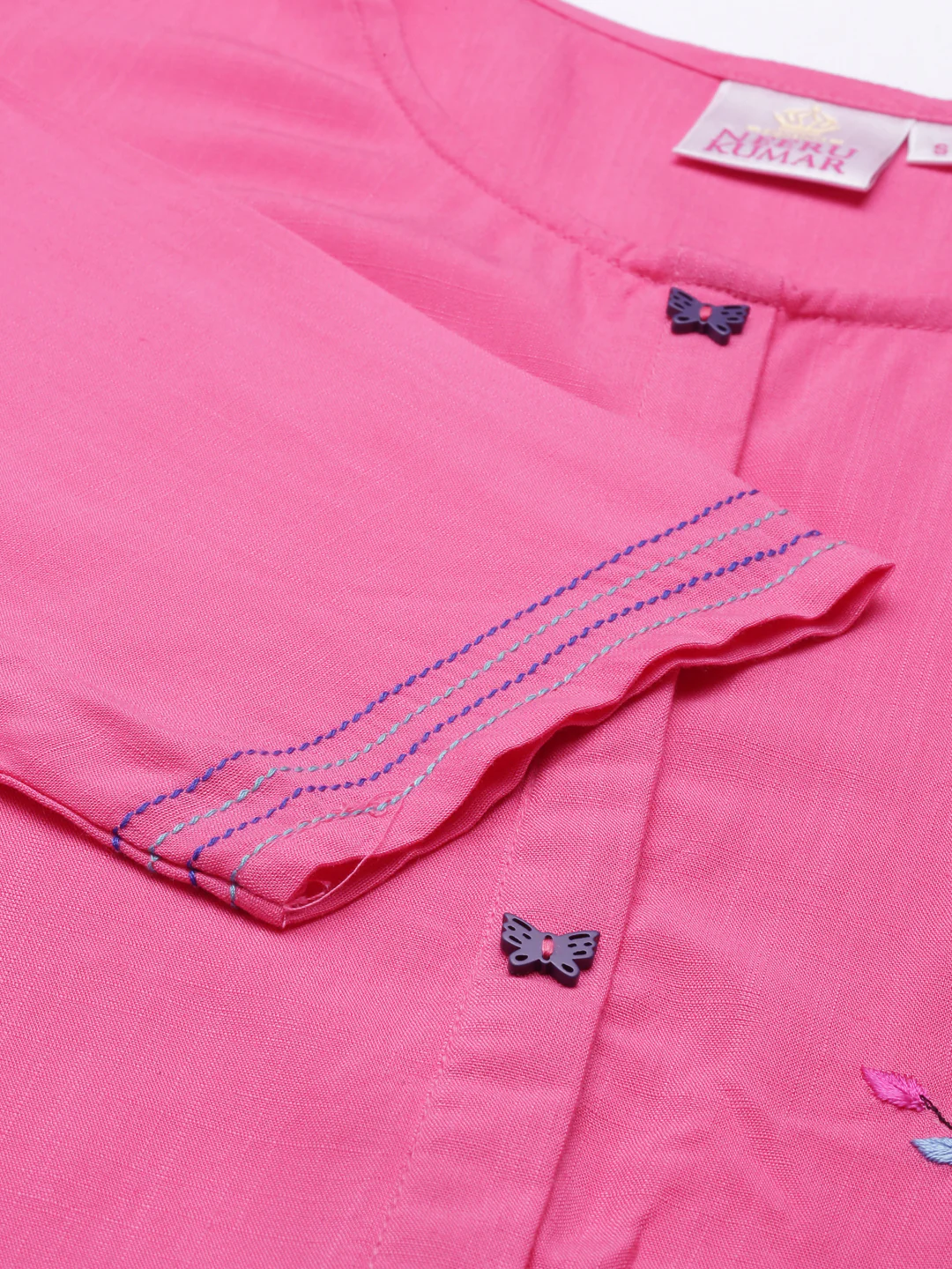 Neerus Pink Color Slub Rayon Fabric Kurta - Image 7