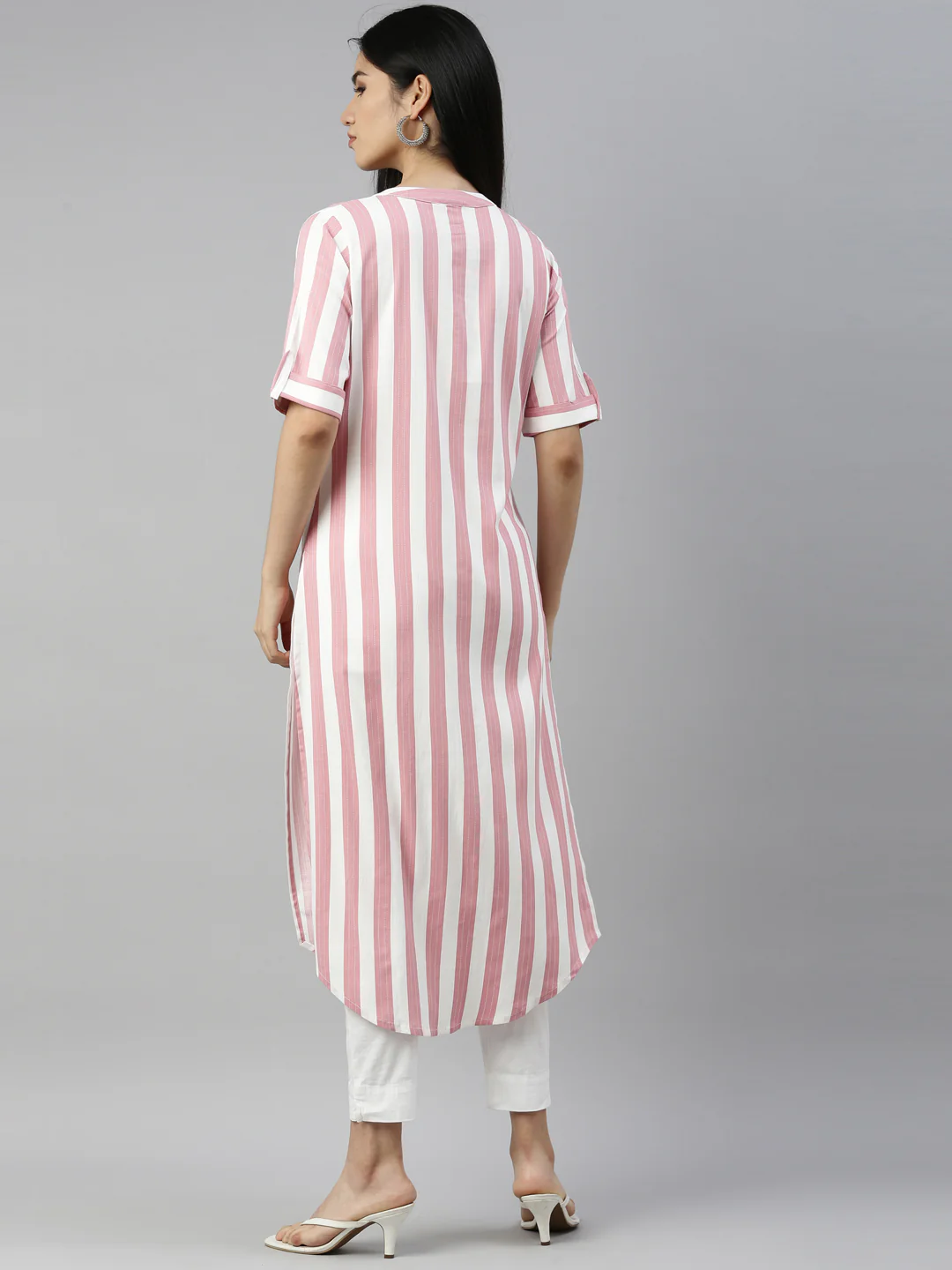 Neerus Pink Color Slub Rayon Fabric Kurta - Image 5