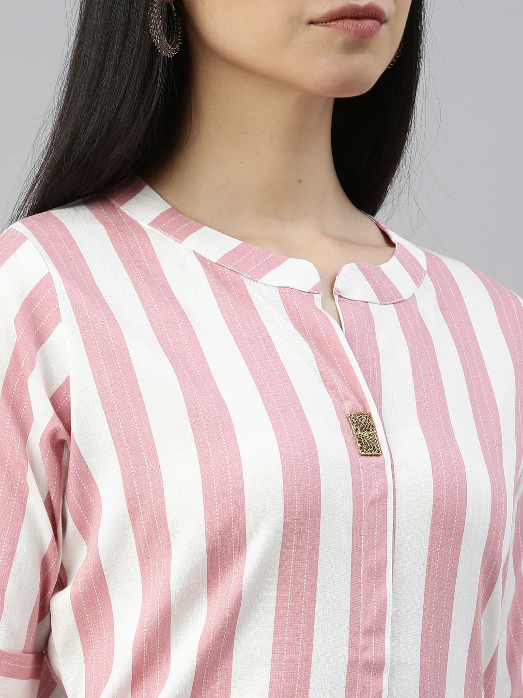 Neerus Pink Color Slub Rayon Fabric Kurta - Image 8