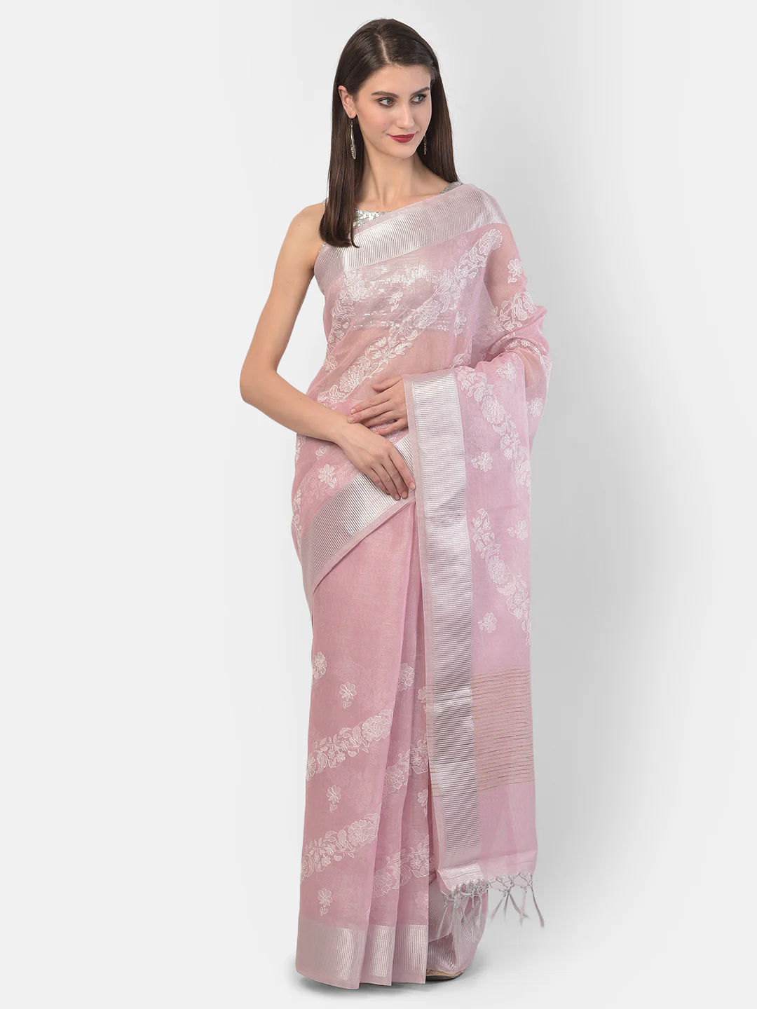Neerus Pink Color Tissue Fabric Saree