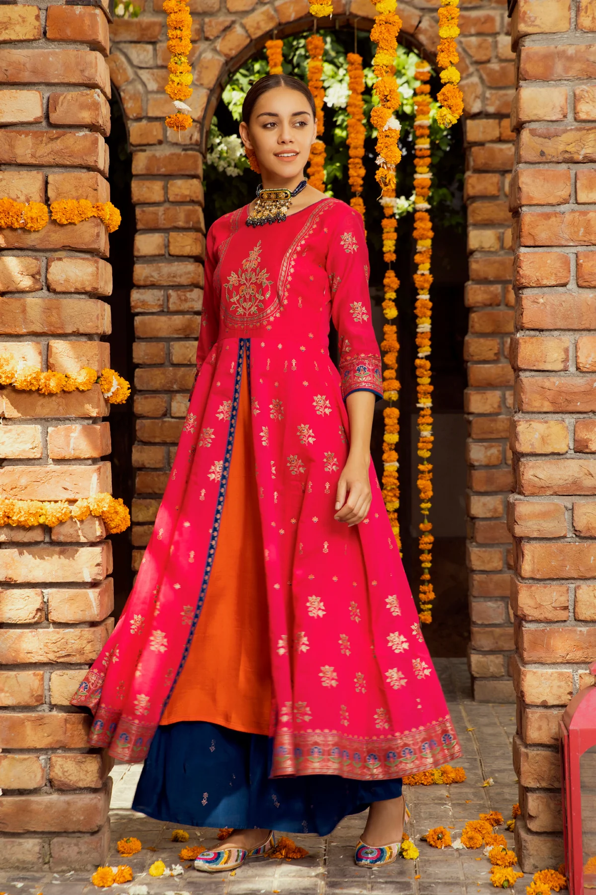Neerus Pink Colour Chanderi Fabric Tunic "56"