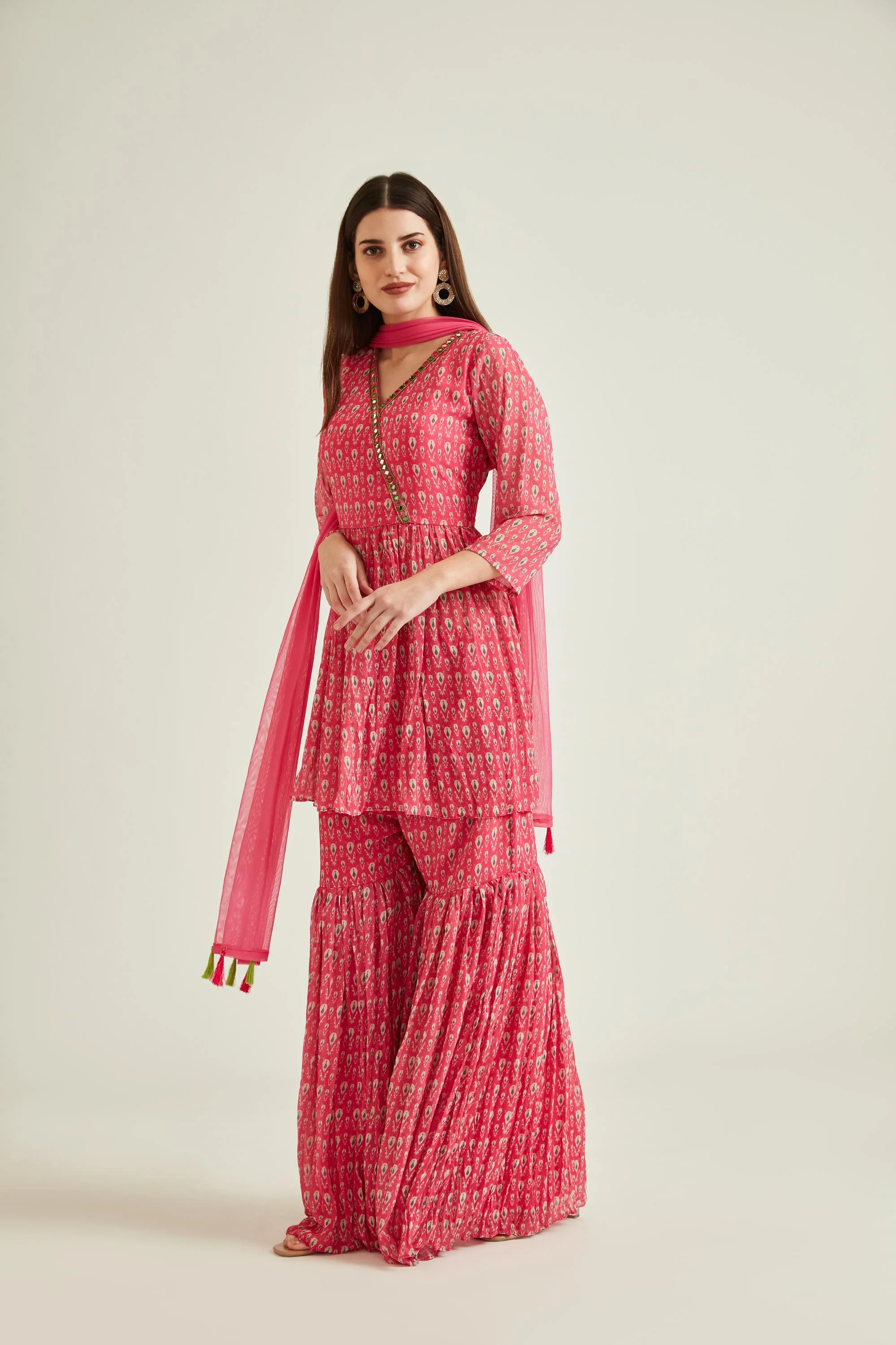 Neerus Pink Colour Georgette Fabric Suit