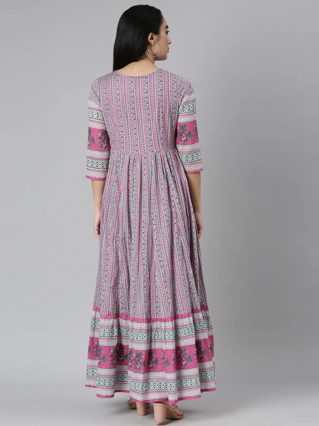Neerus Pink Curved Casual Ethnic Motifs Maxi Dresses - Image 3