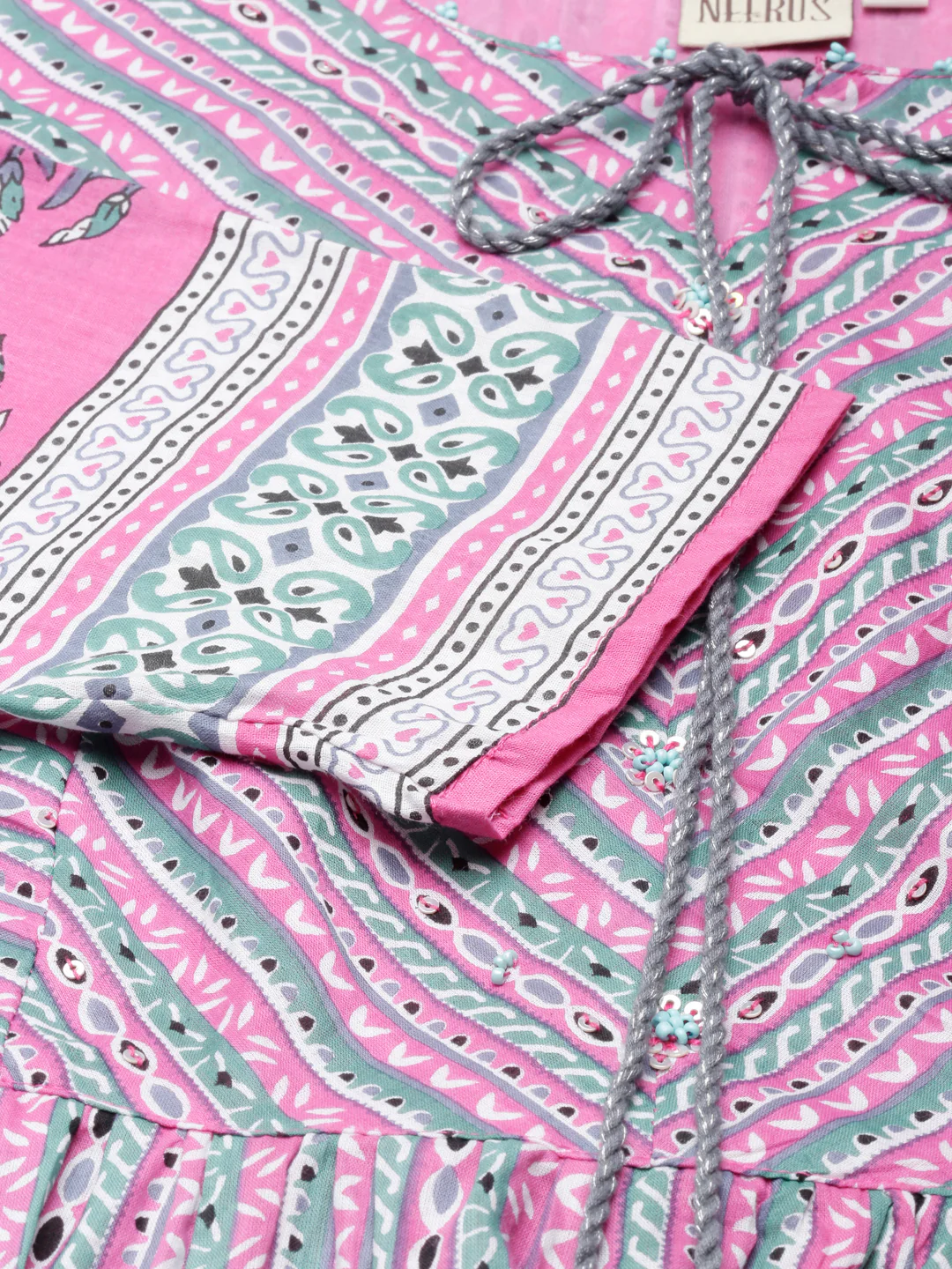 Neerus Pink Curved Casual Ethnic Motifs Maxi Dresses - Image 4