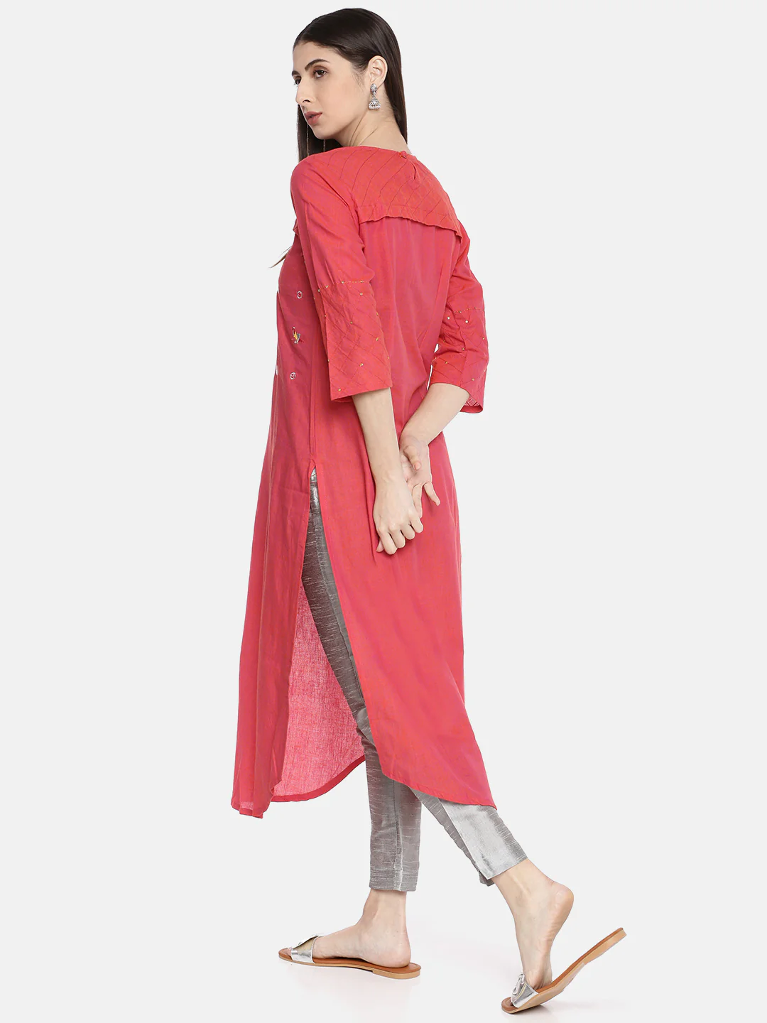 Neerus Pink Embellished A Line Kurta - Image 4