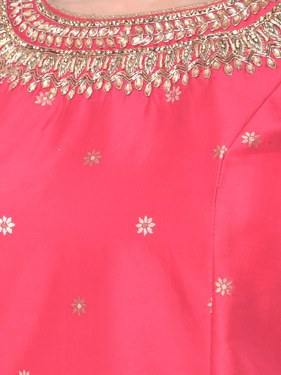 Neerus Pink Embellished Kurti With Skirt & Dupatta - Image 3
