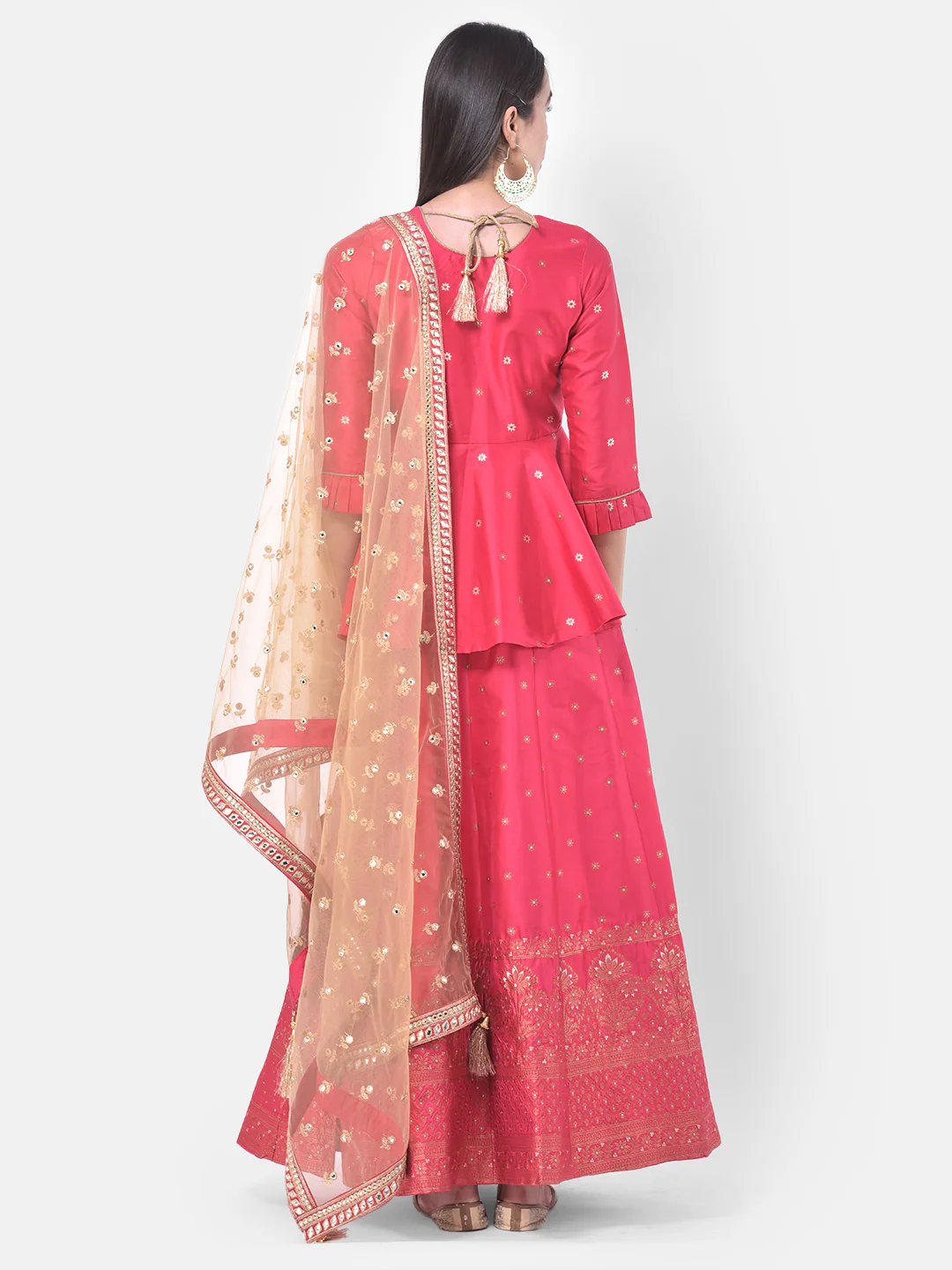 Neerus Pink Embellished Kurti With Skirt & Dupatta - Image 6