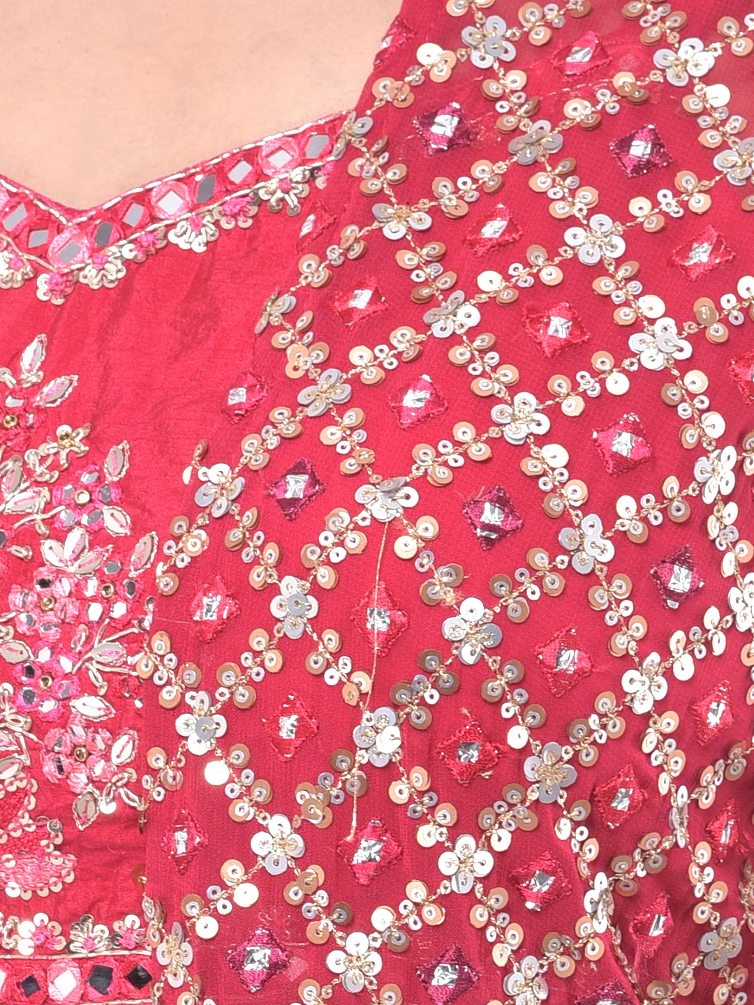 Neerus Pink Embellished Top & Palazzo Set With Shrug - Image 2