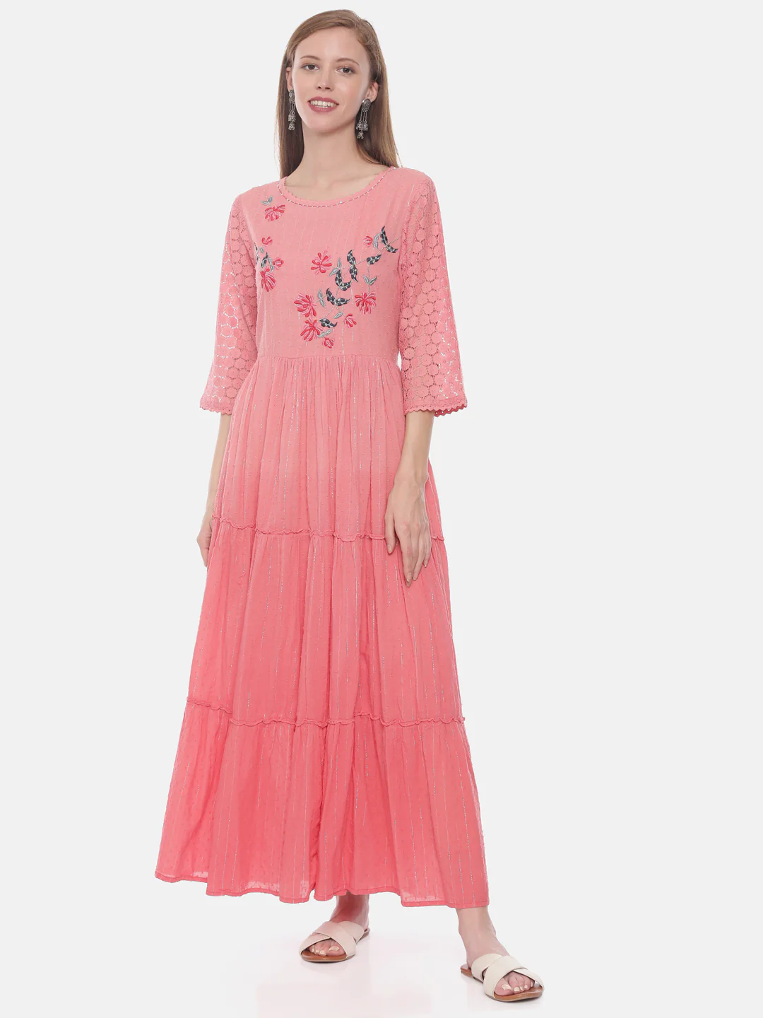 Neerus Pink Embroidered Anarkali Kurta
