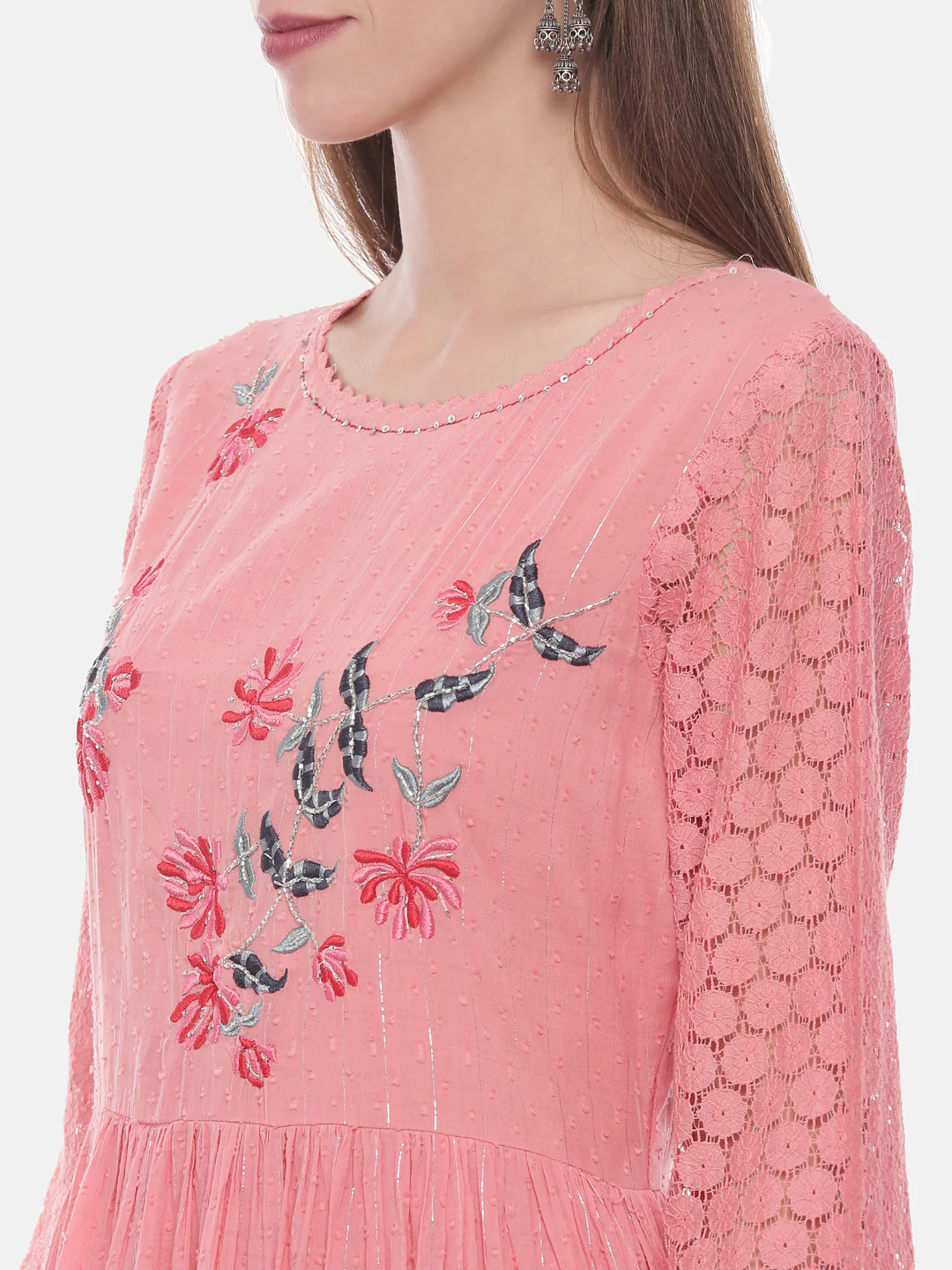 Neerus Pink Embroidered Anarkali Kurta - Image 2