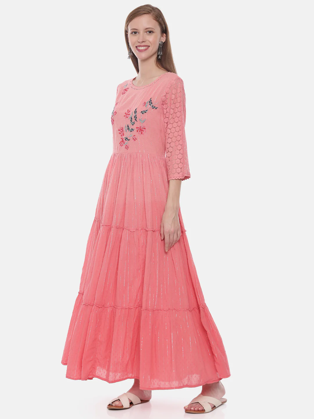 Neerus Pink Embroidered Anarkali Kurta - Image 3