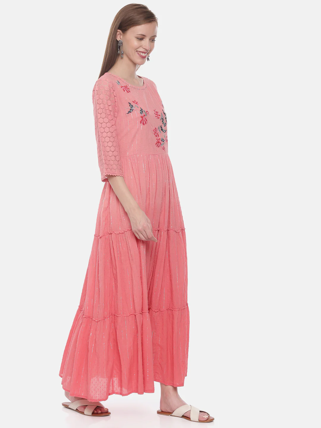 Neerus Pink Embroidered Anarkali Kurta - Image 4