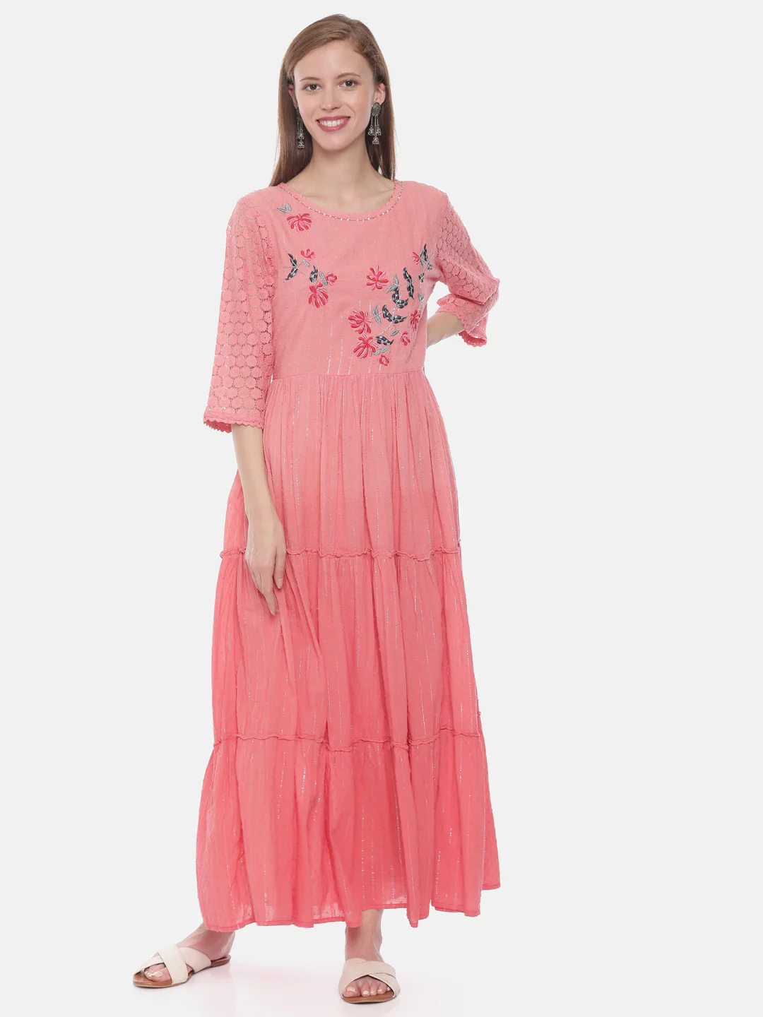 Neerus Pink Embroidered Anarkali Kurta - Image 6