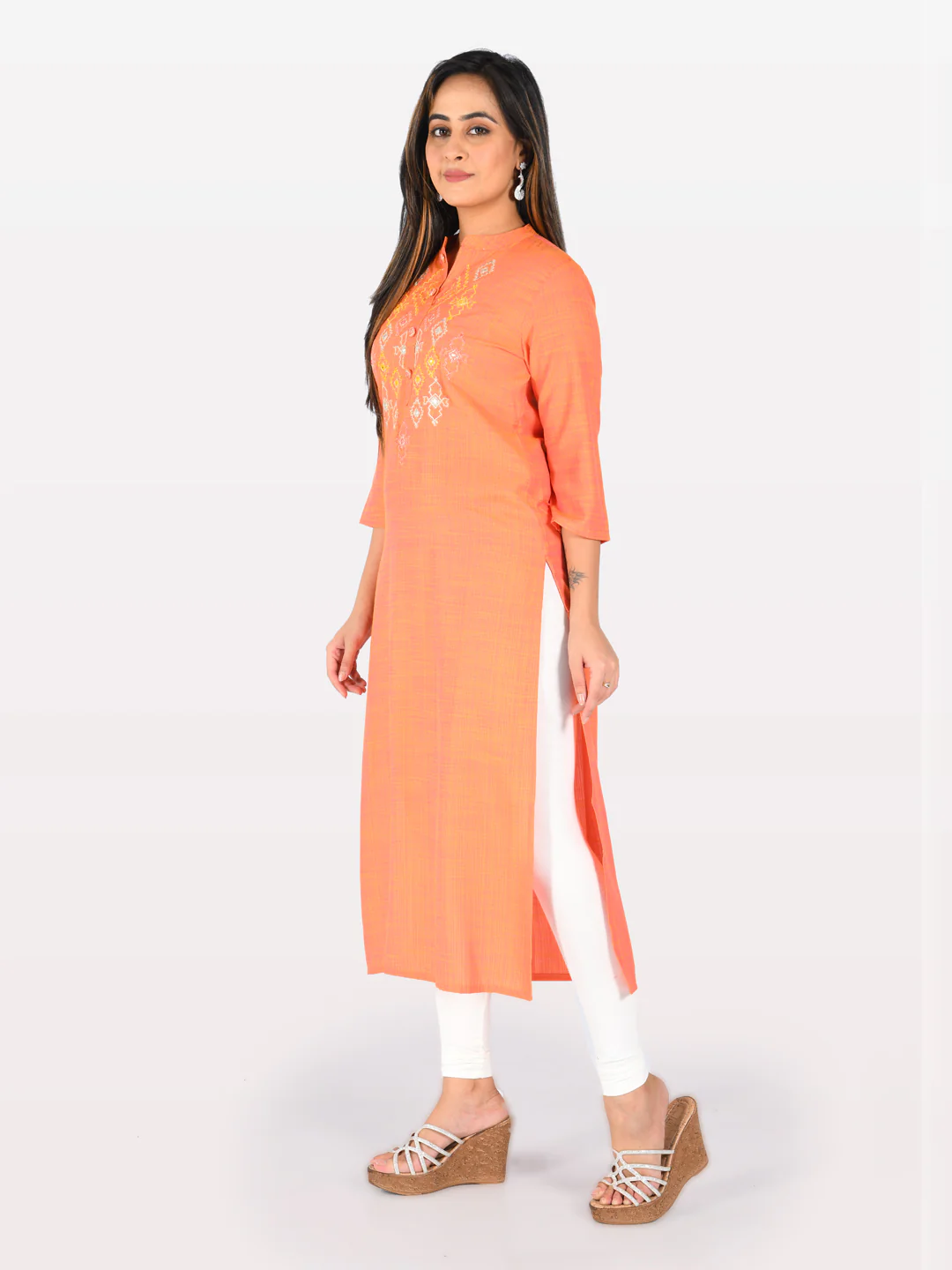 Neerus Pink Embroidered Straight Kurta