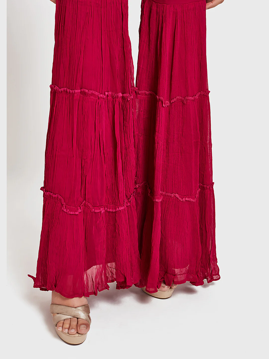 Neerus Pink Embroidered Top & Sharara Set With Shrug - Image 6