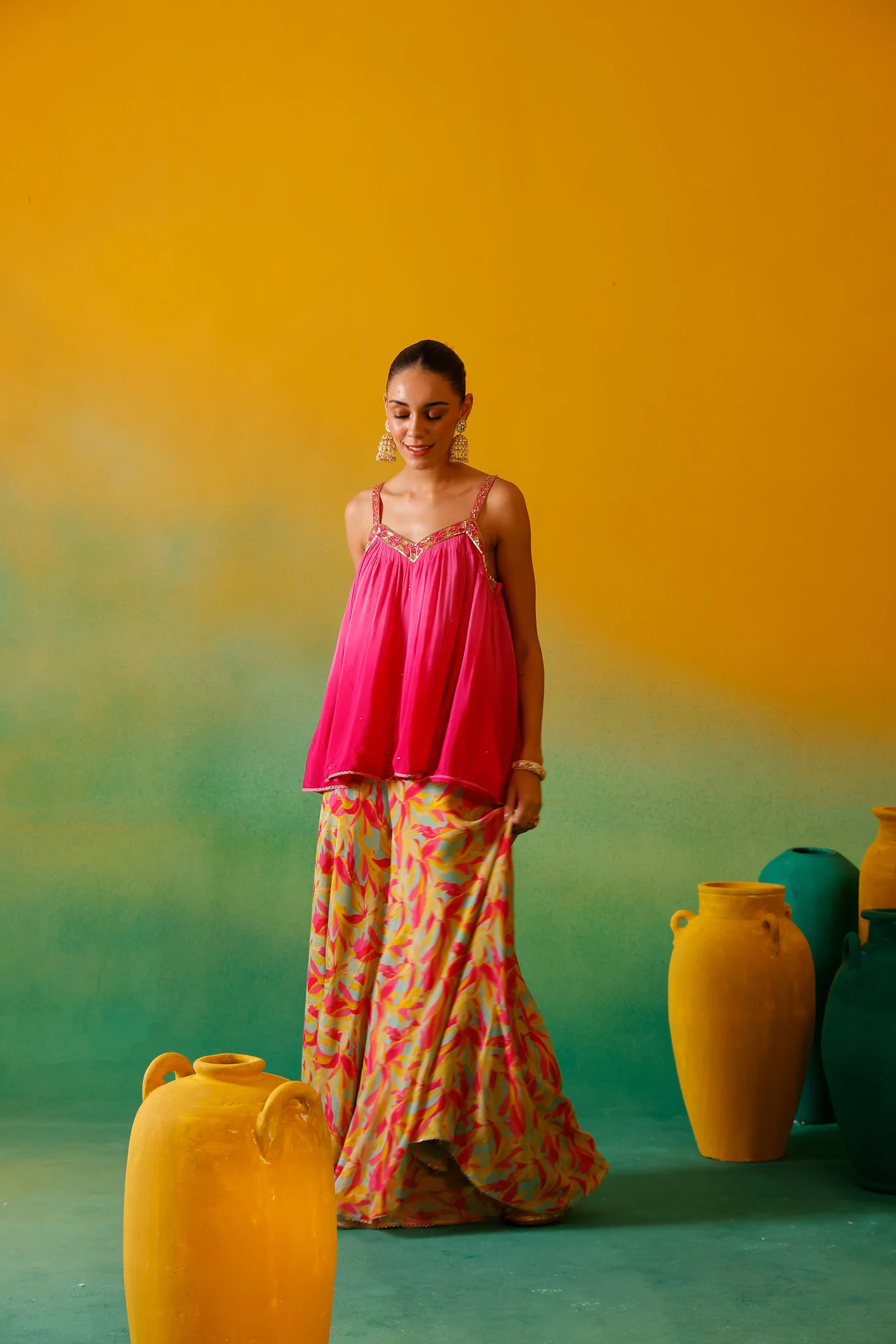Neerus Pink Embroidery Chinon Fabric Kurta Plazzo and Dupatta - Image 11