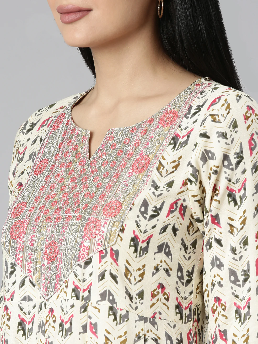 Neerus Pink Flared Casual Floral Anarkali Kurta - Image 5