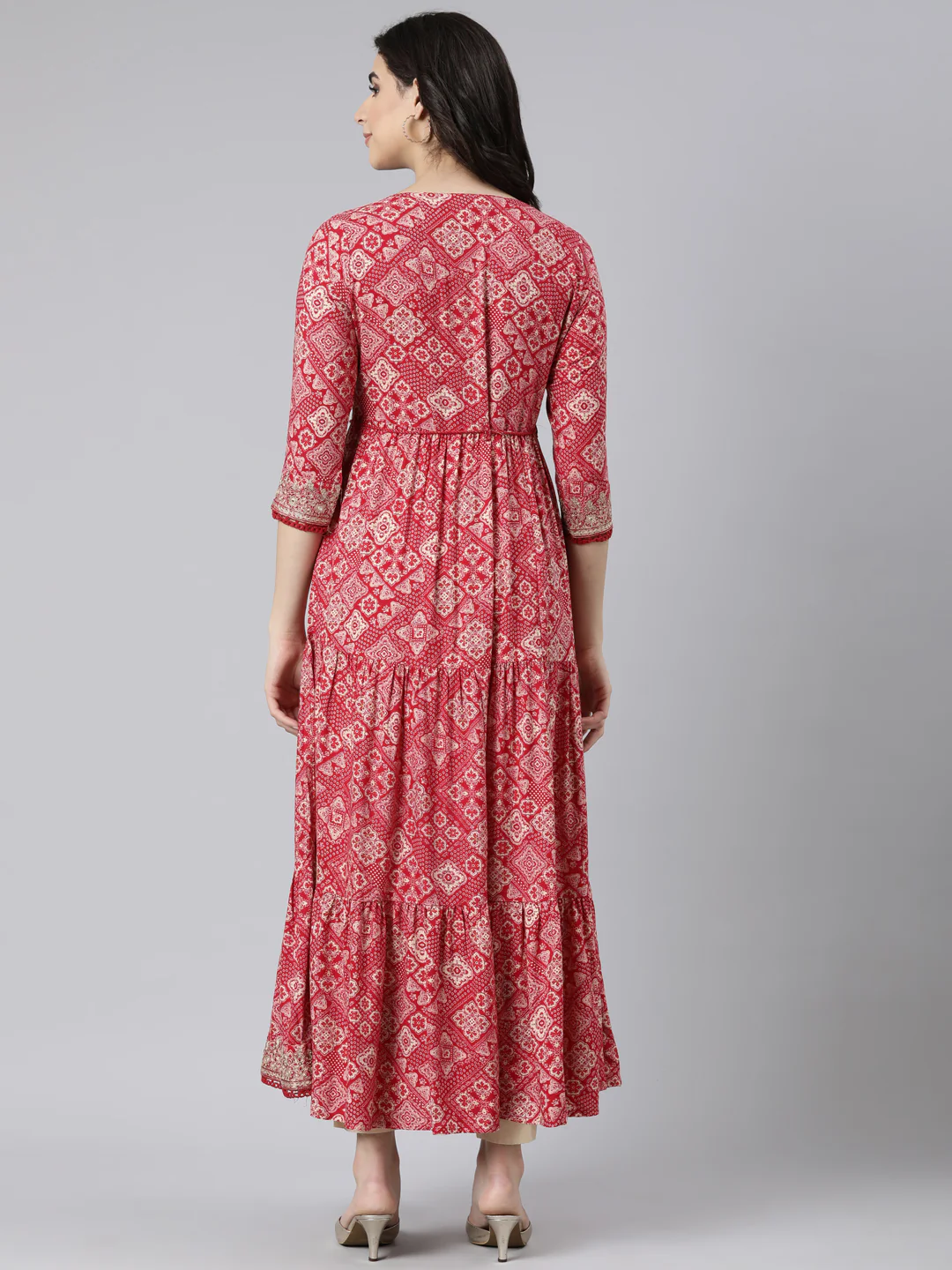 Neerus Pink Flared Casual Floral Fit and Flare Dresses - Image 3