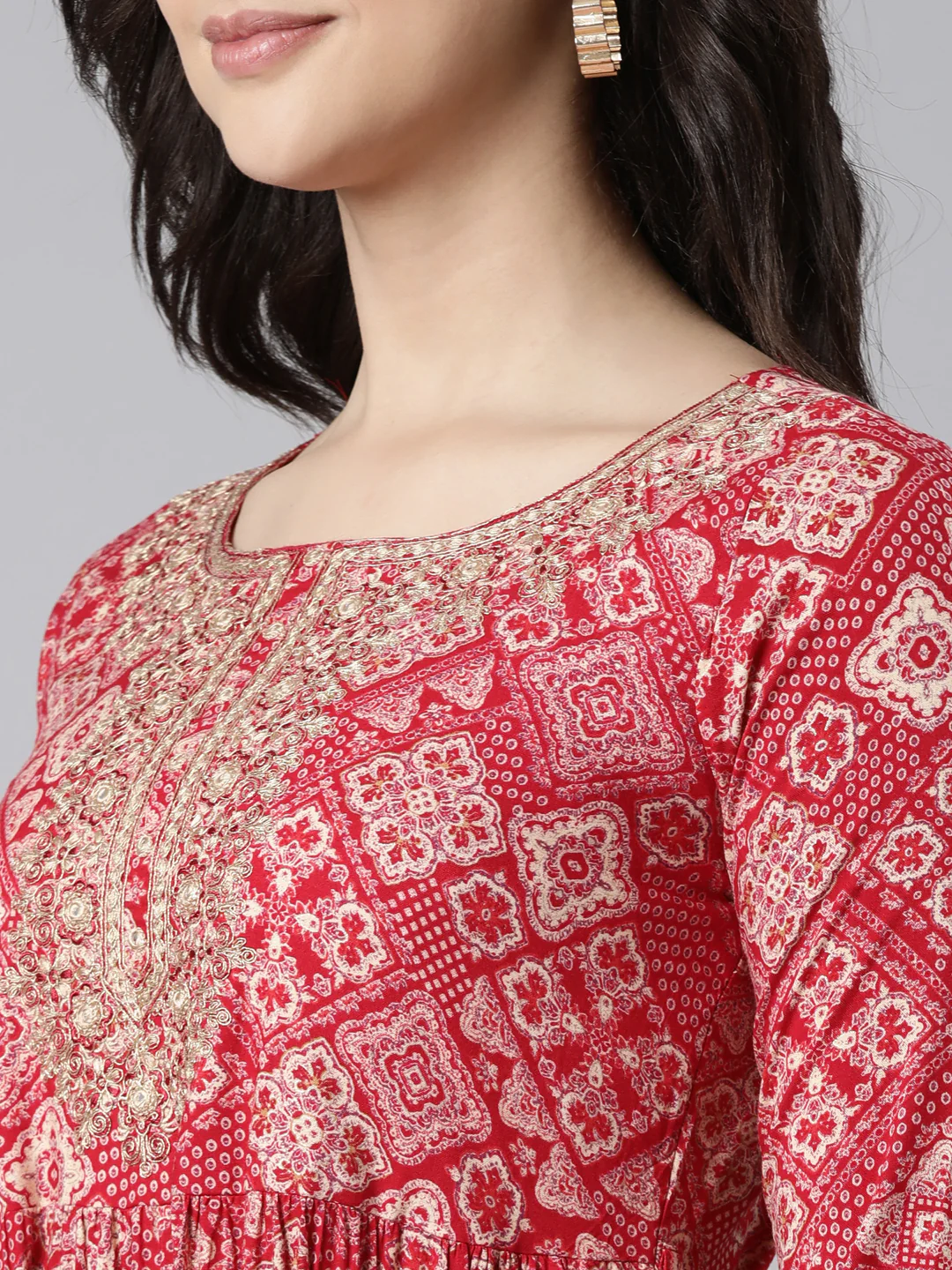 Neerus Pink Flared Casual Floral Fit and Flare Dresses - Image 4
