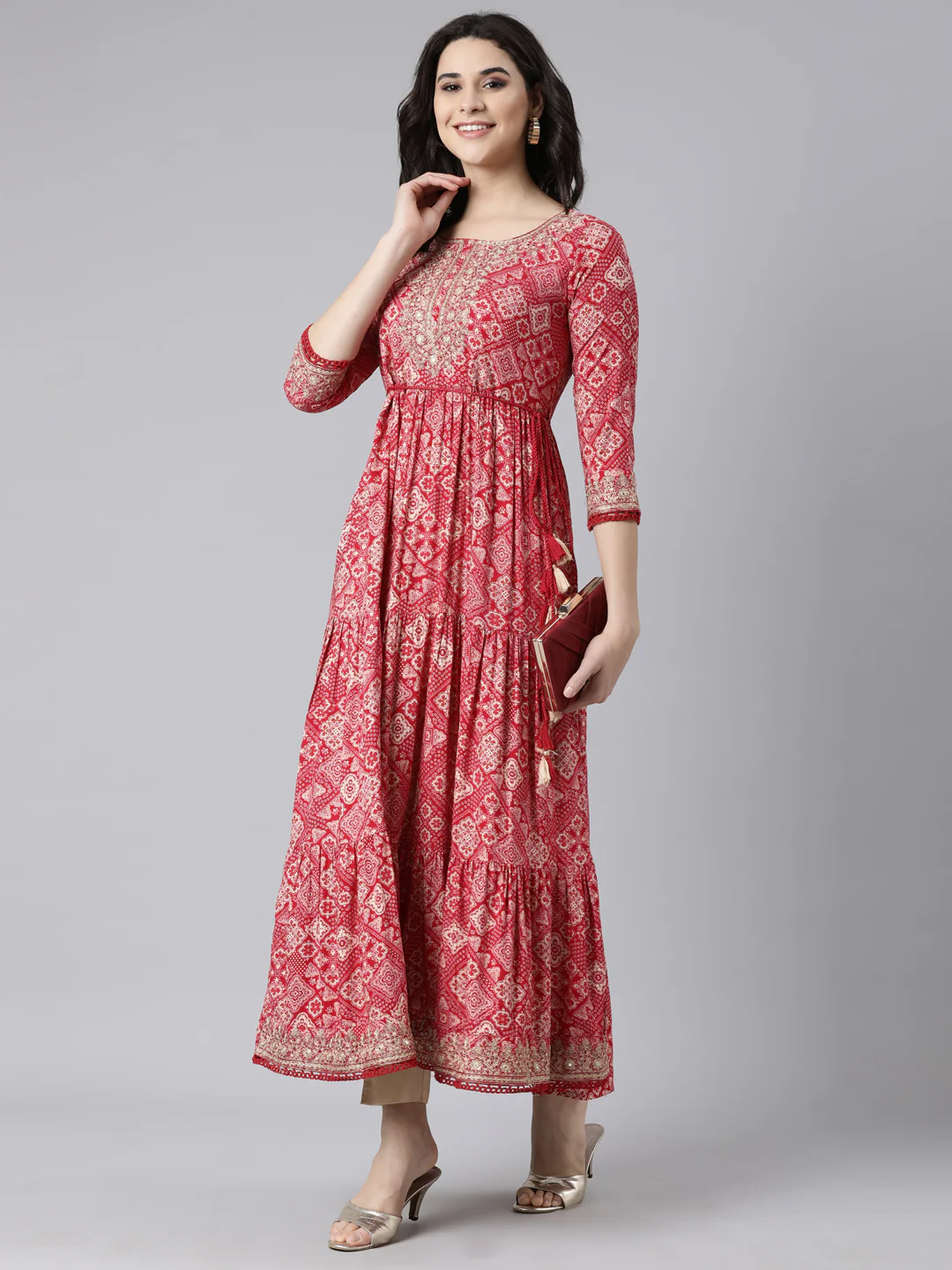 Neerus Pink Flared Casual Floral Fit and Flare Dresses - Image 5