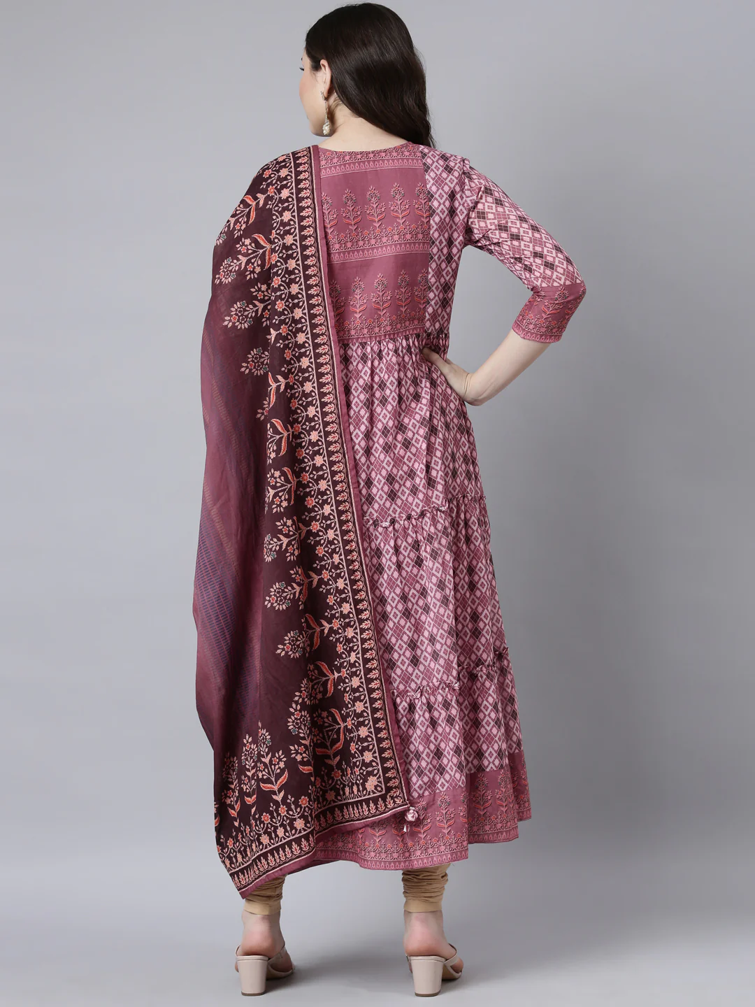 Neerus Pink Flared Casual Floral Fit and Flare Dresses - Image 3