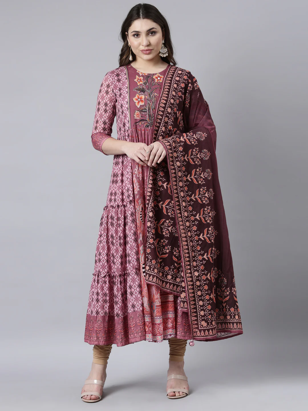 Neerus Pink Flared Casual Floral Fit and Flare Dresses - Image 5