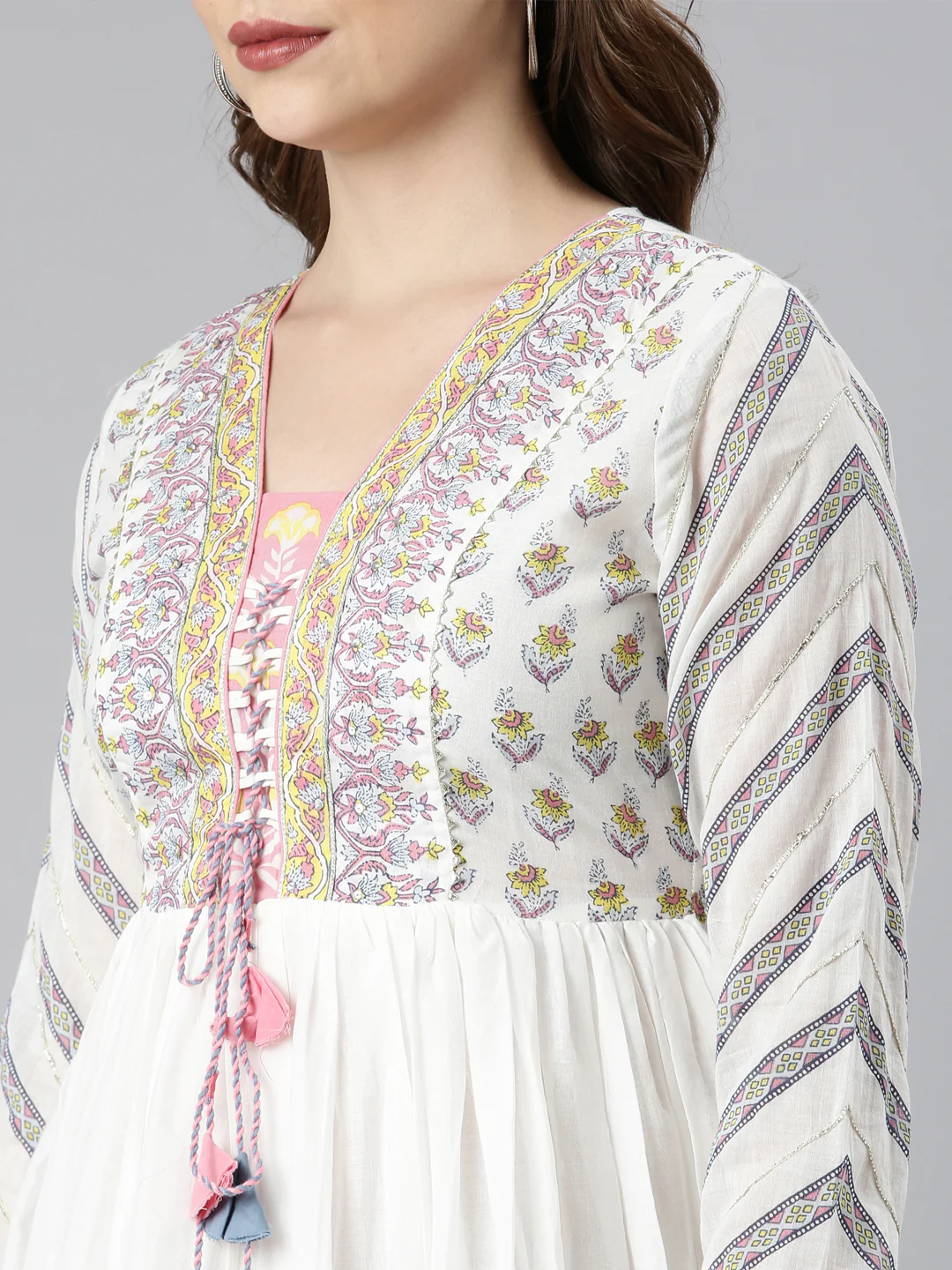 Neerus Pink Flared Casual Floral Maxi Dresses - Image 4