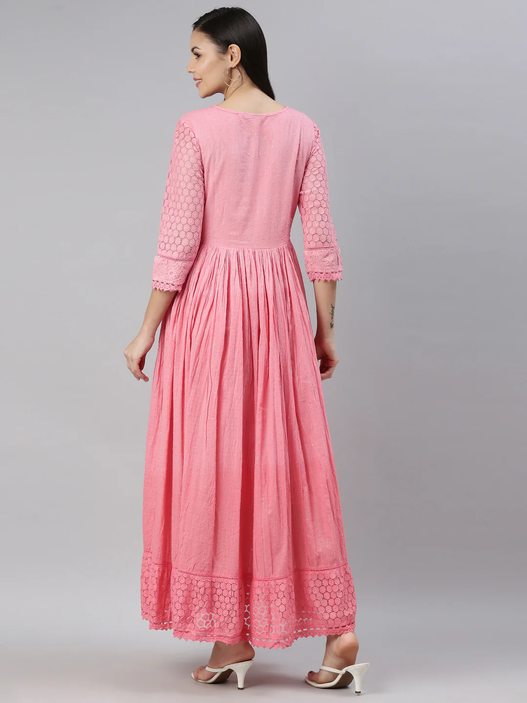 Neerus Pink Floral Embroidered Ethnic Maxi Dress - Image 4