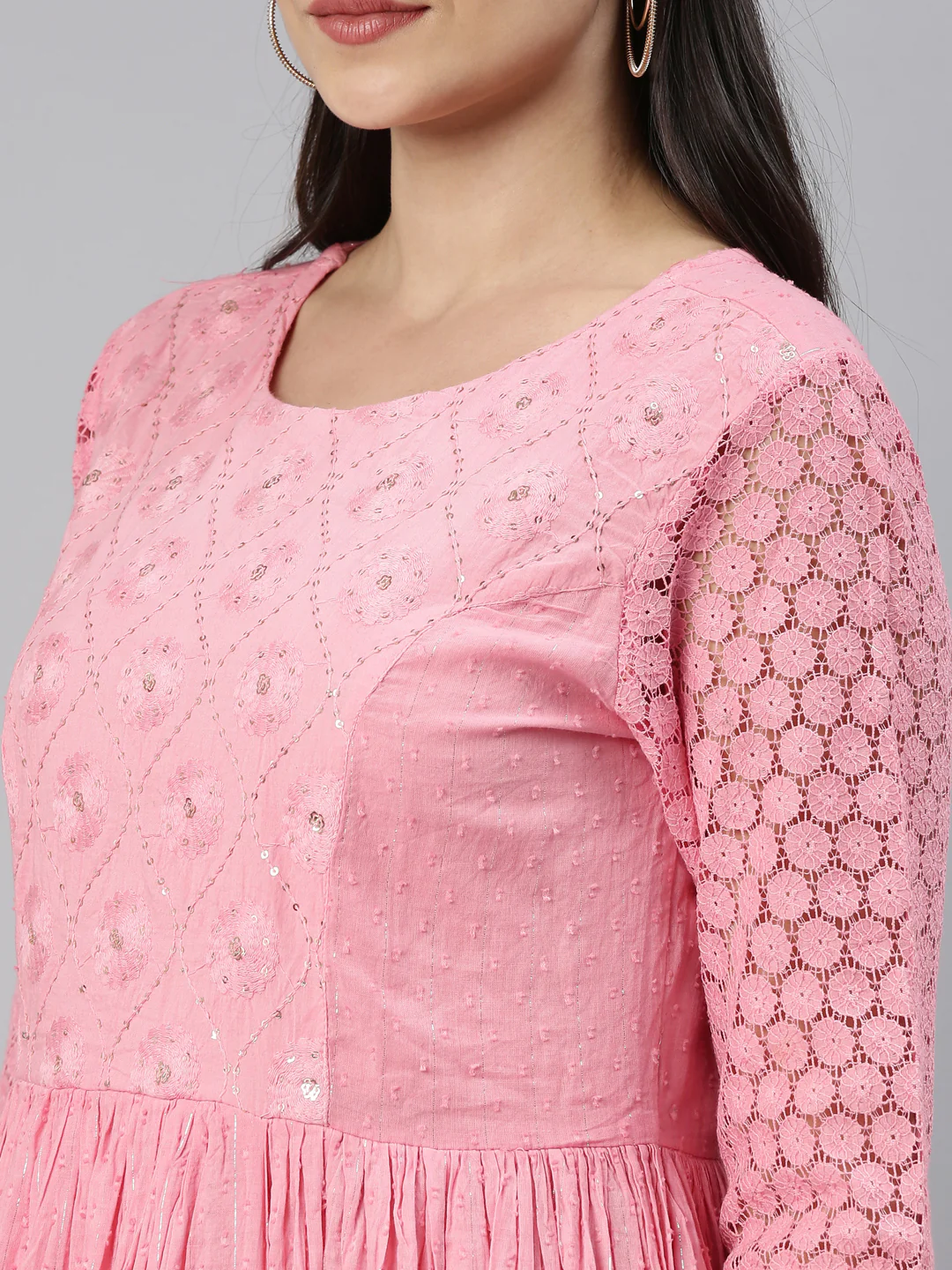 Neerus Pink Floral Embroidered Ethnic Maxi Dress - Image 5
