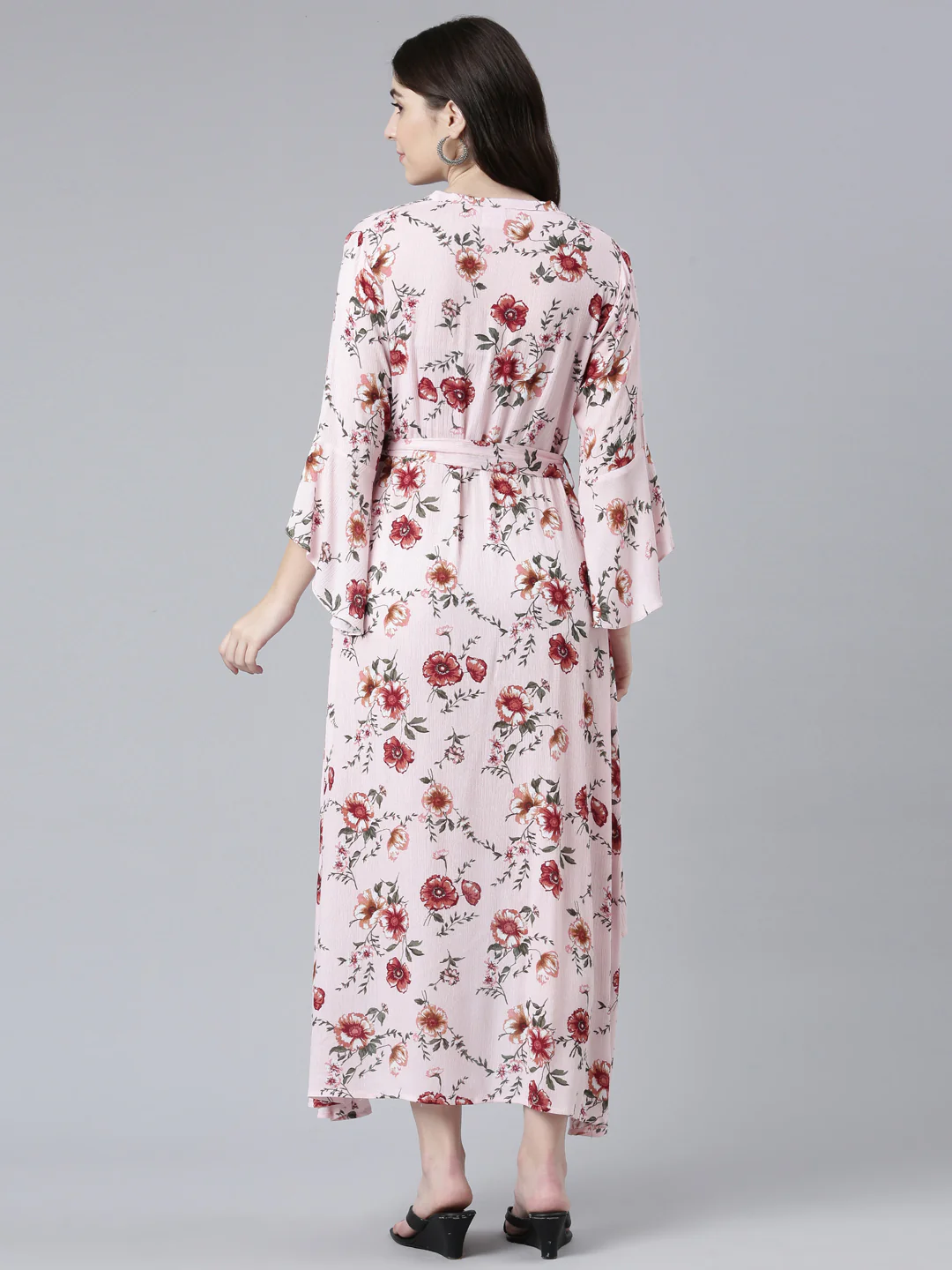 Neerus Pink High-Low Casual Printed Dress - Image 3