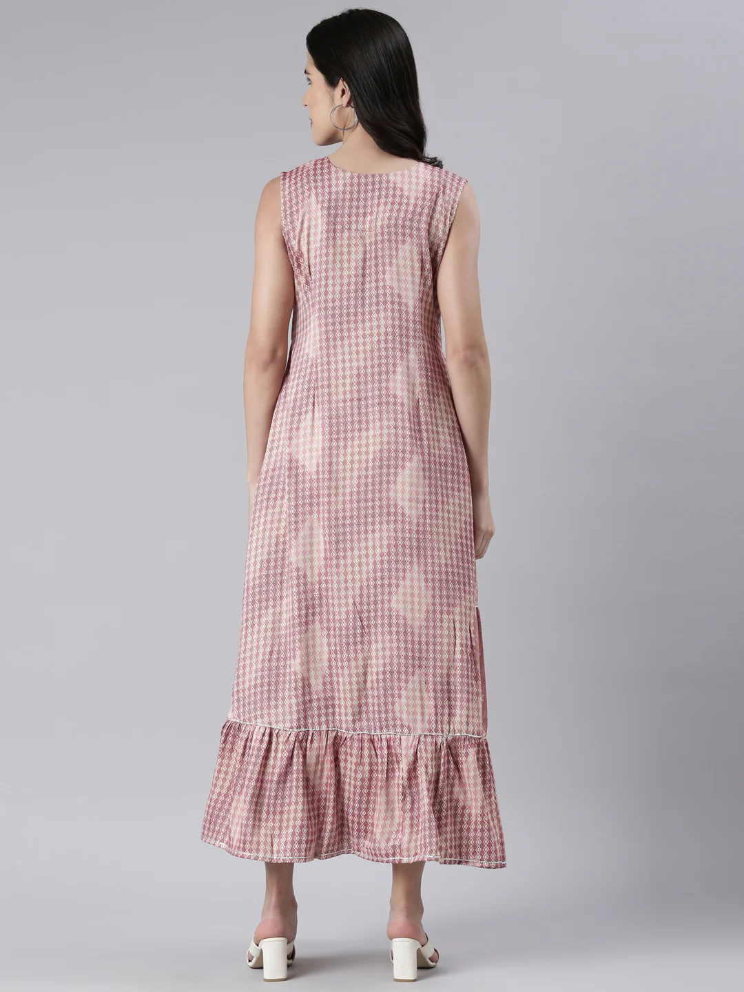 Neerus Pink Maxi Casual Printed Dresses - Image 3