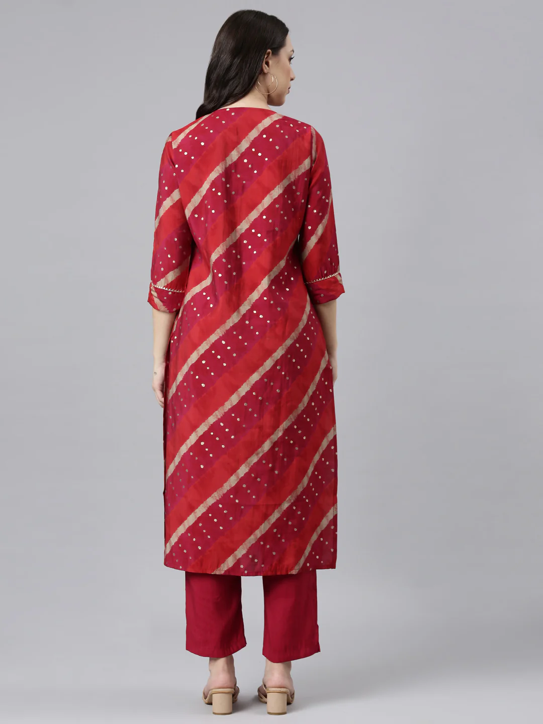 Neerus Pink Panelled Straight Kurta and Trousers - Image 3