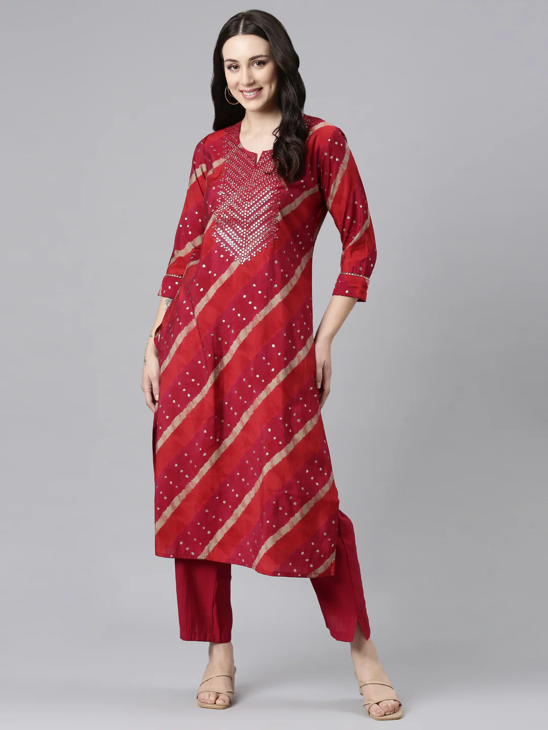 Neerus Pink Panelled Straight Kurta and Trousers - Image 5