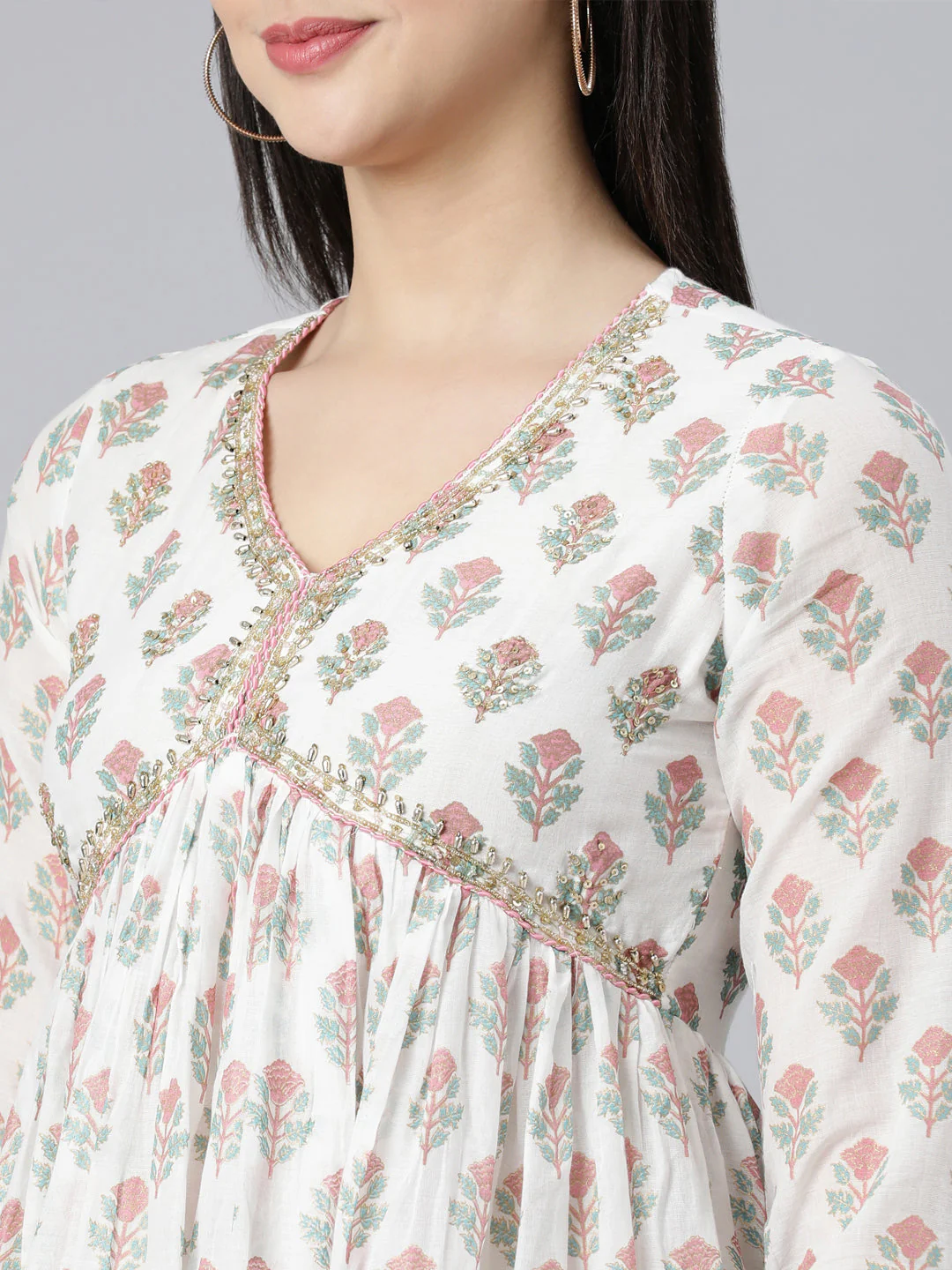 Neerus Pink Panelled Printed Kurta And Palazzos With Dupatta - Image 5
