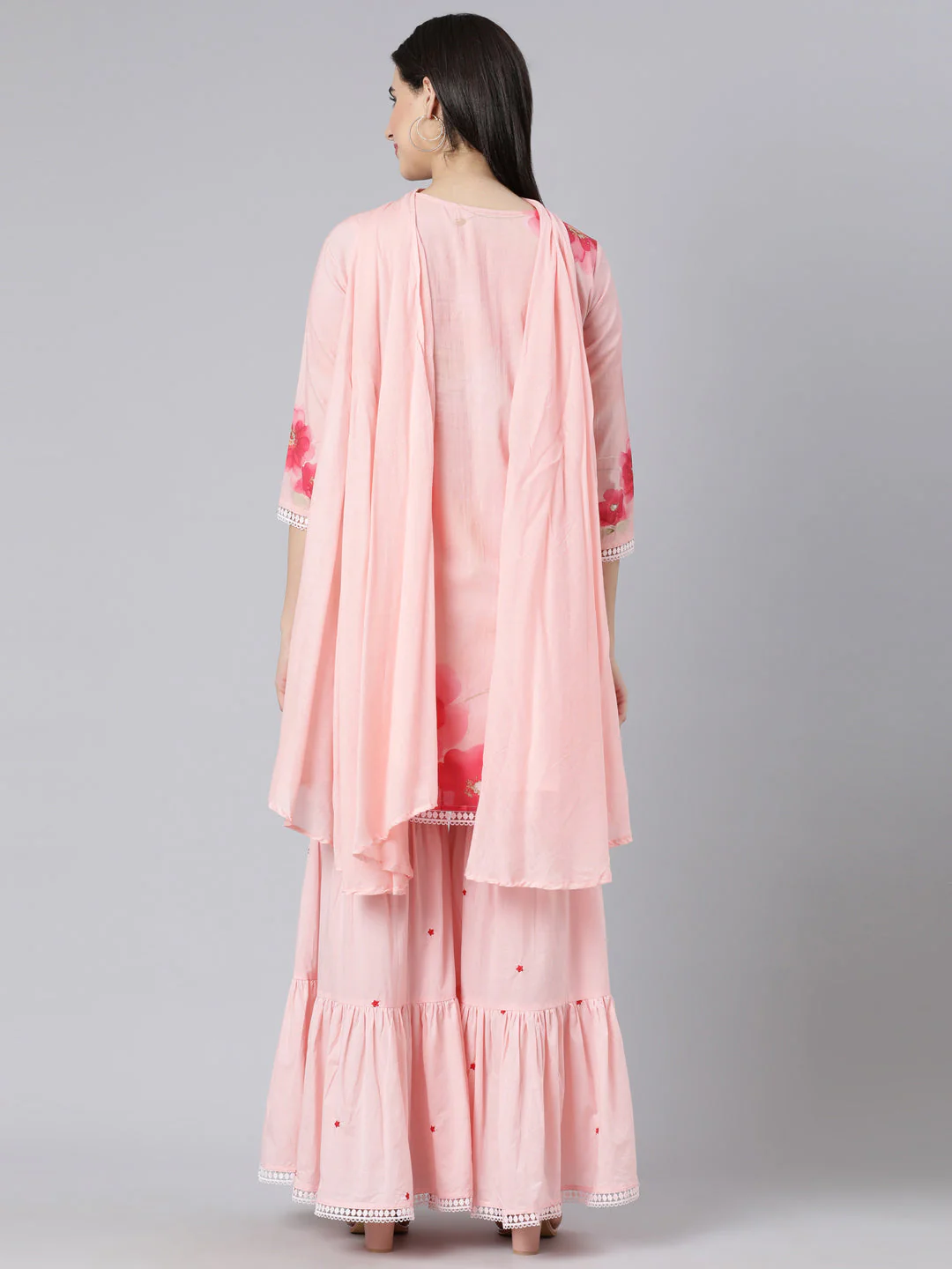 Neerus Pink Panelled Straight Printed Kurta And Sharara With Dupatta - Image 4