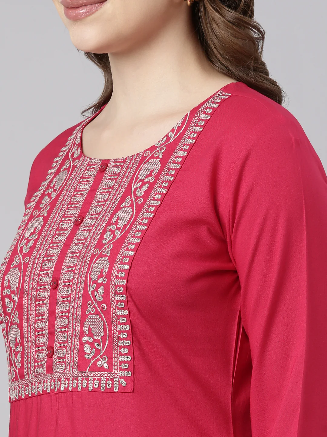 Neerus Pink Panelled Straight Solid Kurta - Image 5