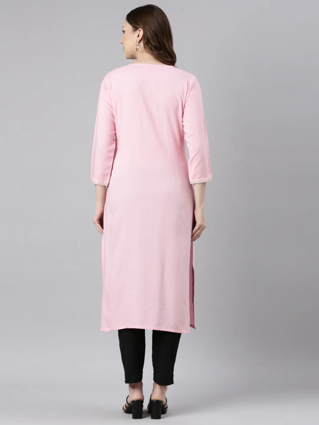 Neerus Pink Panelled Straight Solid Kurta - Image 3