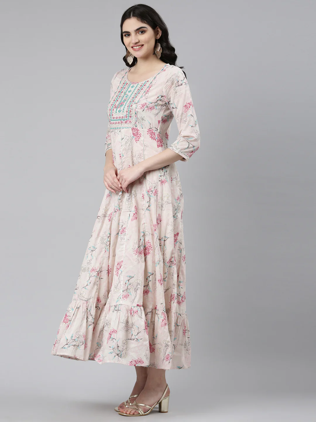 Neerus Pink Pleated Anarkali Embellished Kurta With Duppata - Image 2