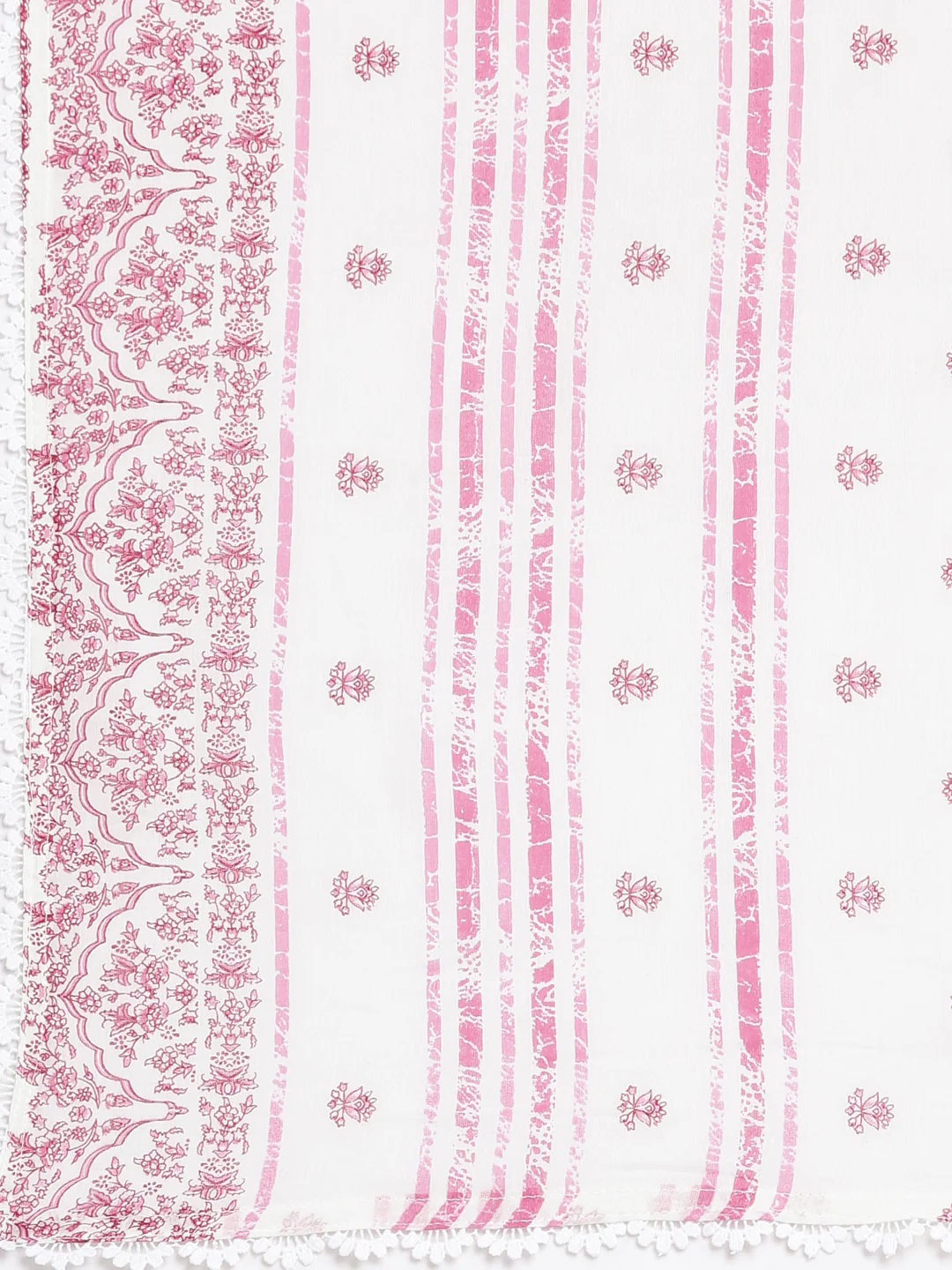 Neerus Pink Pleated Curved Printed Kurta and Trousers With Dupatta - Image 7