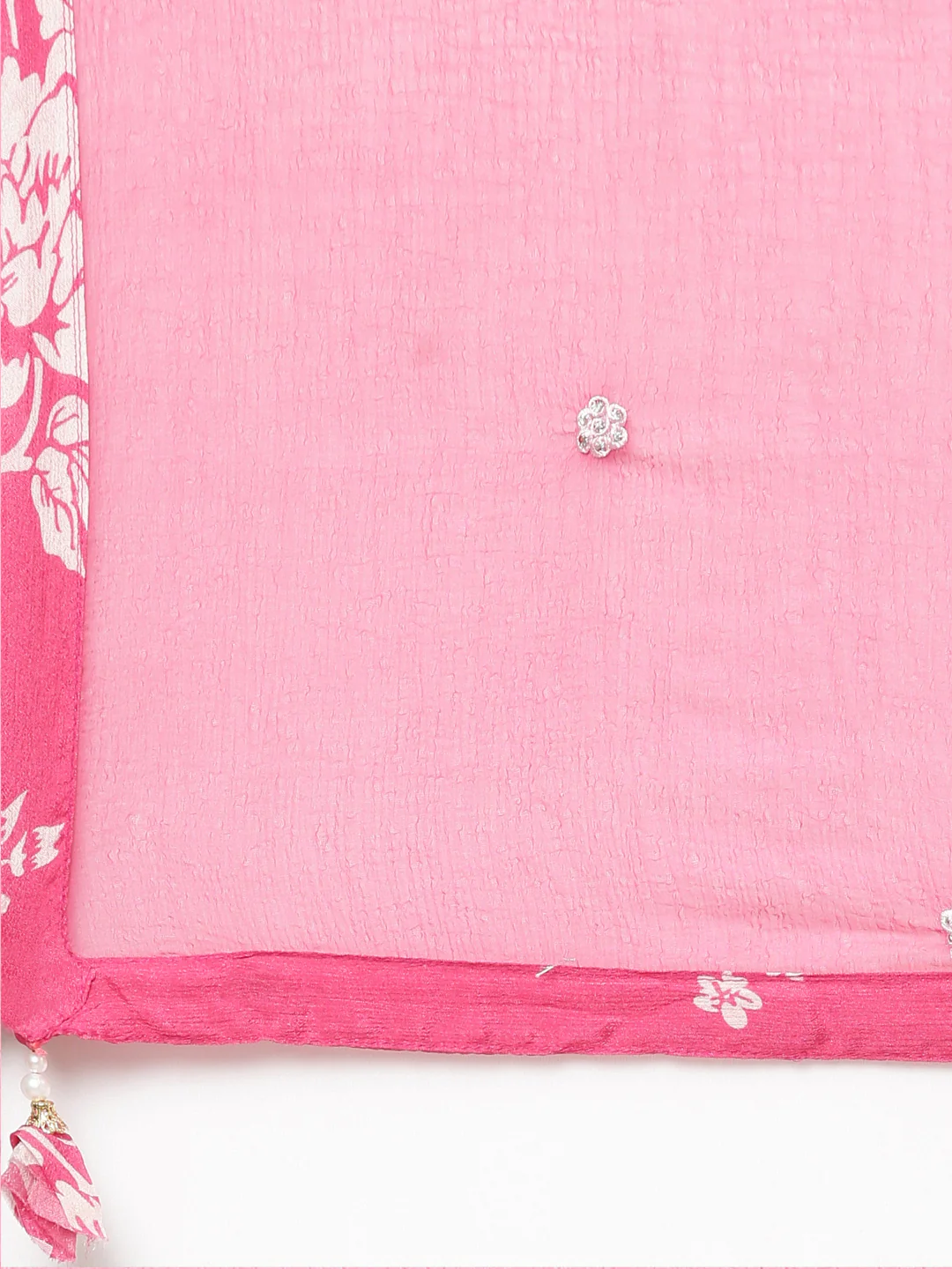 Neerus Pink Pleated Flared Floral Kurta And Trousers With Dupatta - Image 7