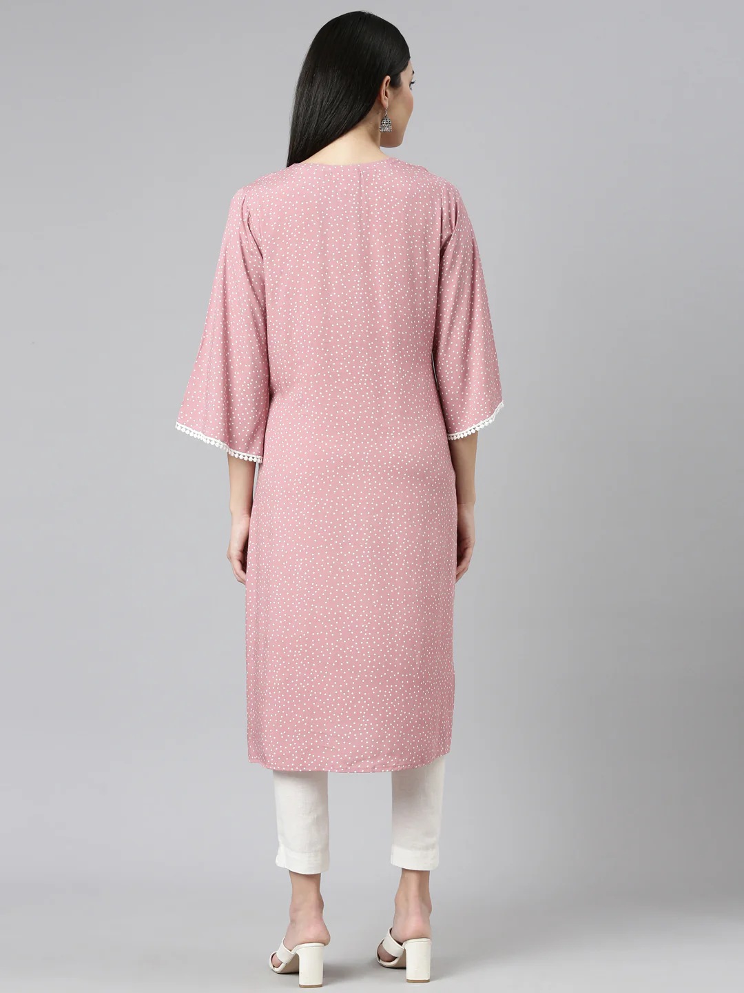 Neerus Pink Pleated Straight Printed Kurta - Image 3