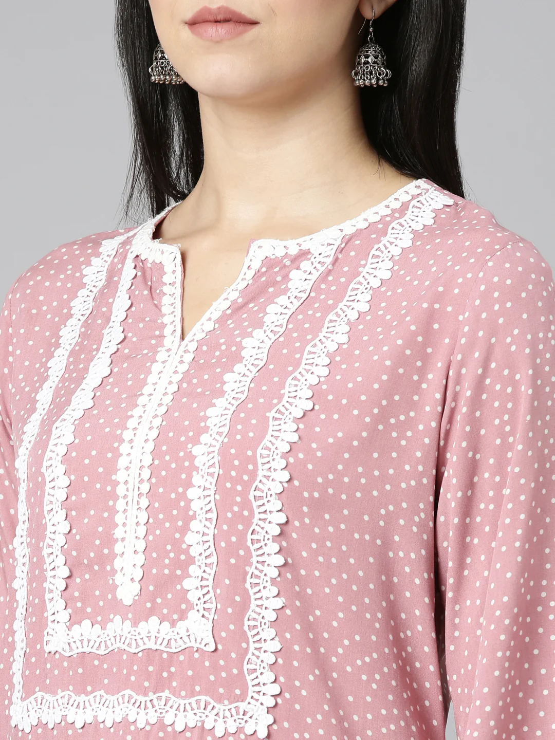 Neerus Pink Pleated Straight Printed Kurta - Image 4