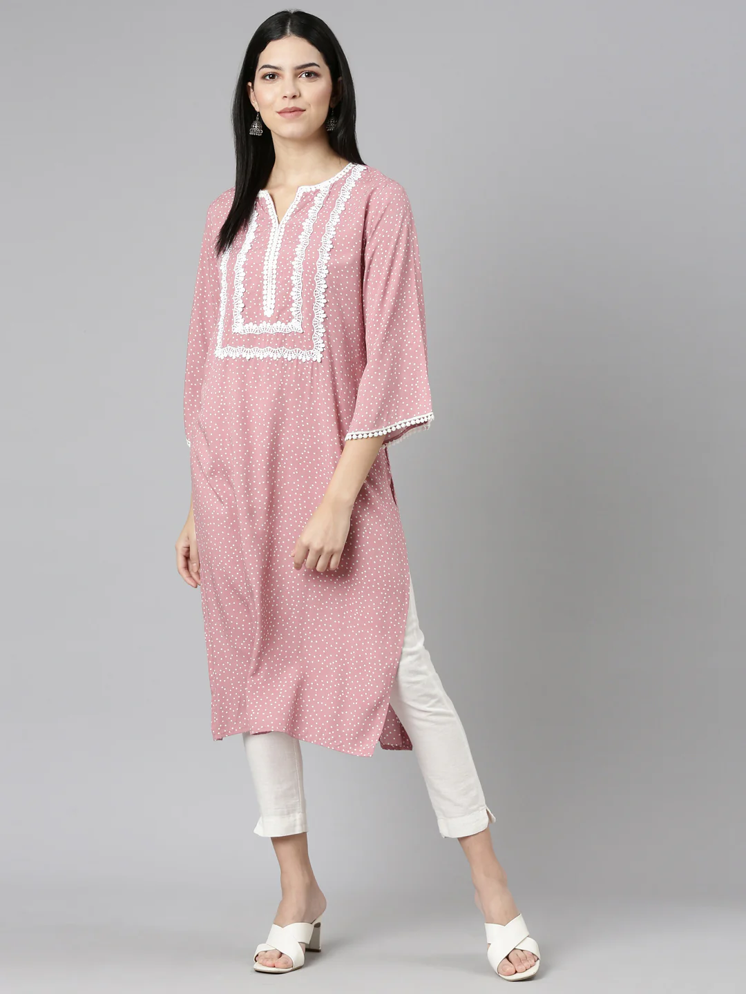 Neerus Pink Pleated Straight Printed Kurta - Image 5